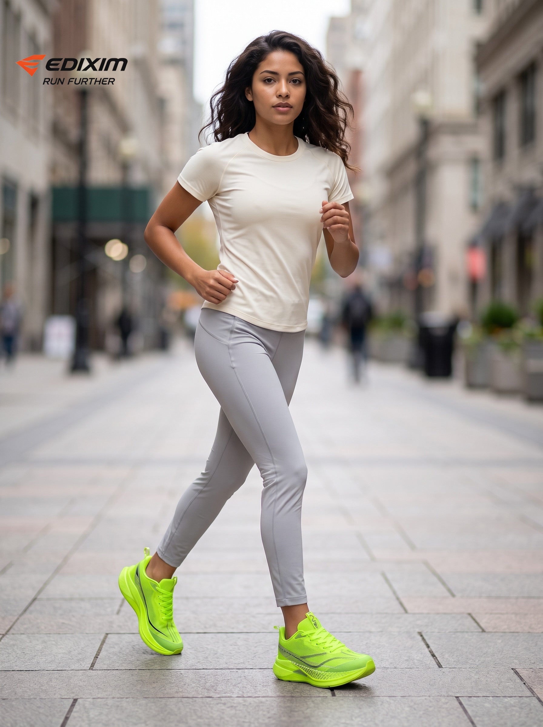 EDIXIM Fluorescent Neon Green Mesh Women Road Running Sneakers Ultra-Light Breathable Knit Full Shock Absorbing Wedge Midsole Anti-Slip Athletic Trainers for City Skyscraper Jogging Marathon Racing Daily Workout