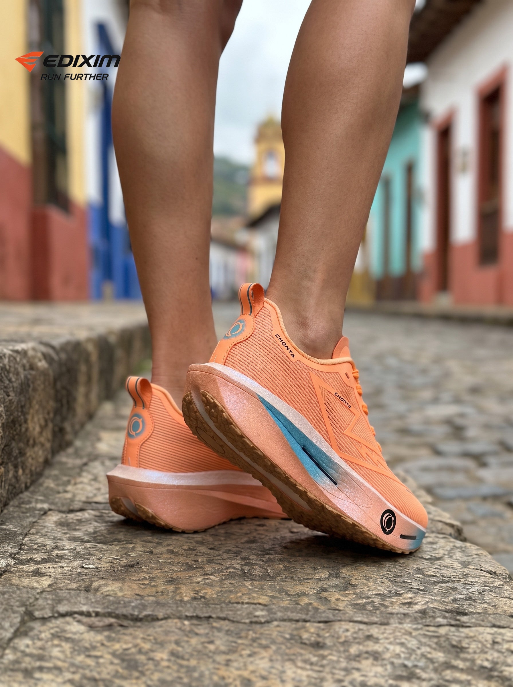 EDIXIM CHONTA Orange Blue Gradient Women Road Running Sneakers Hollow Thick Cushion Breathable Mesh Shock Absorbing Athletic Trainers for Latin Town Street Jogging Marathon Daily Workout