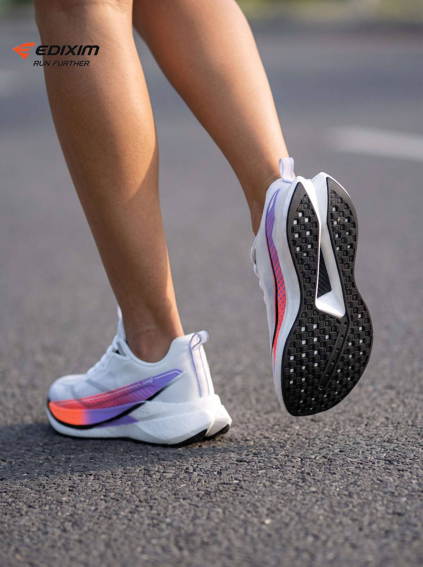 EDIXIM White Rainbow Gradient Strip Women Road Running Sneakers Ultra-Light Breathable Mesh Thick Shock Absorbing Cushion Athletic Trainers for City Street Jogging Marathon Daily Workout