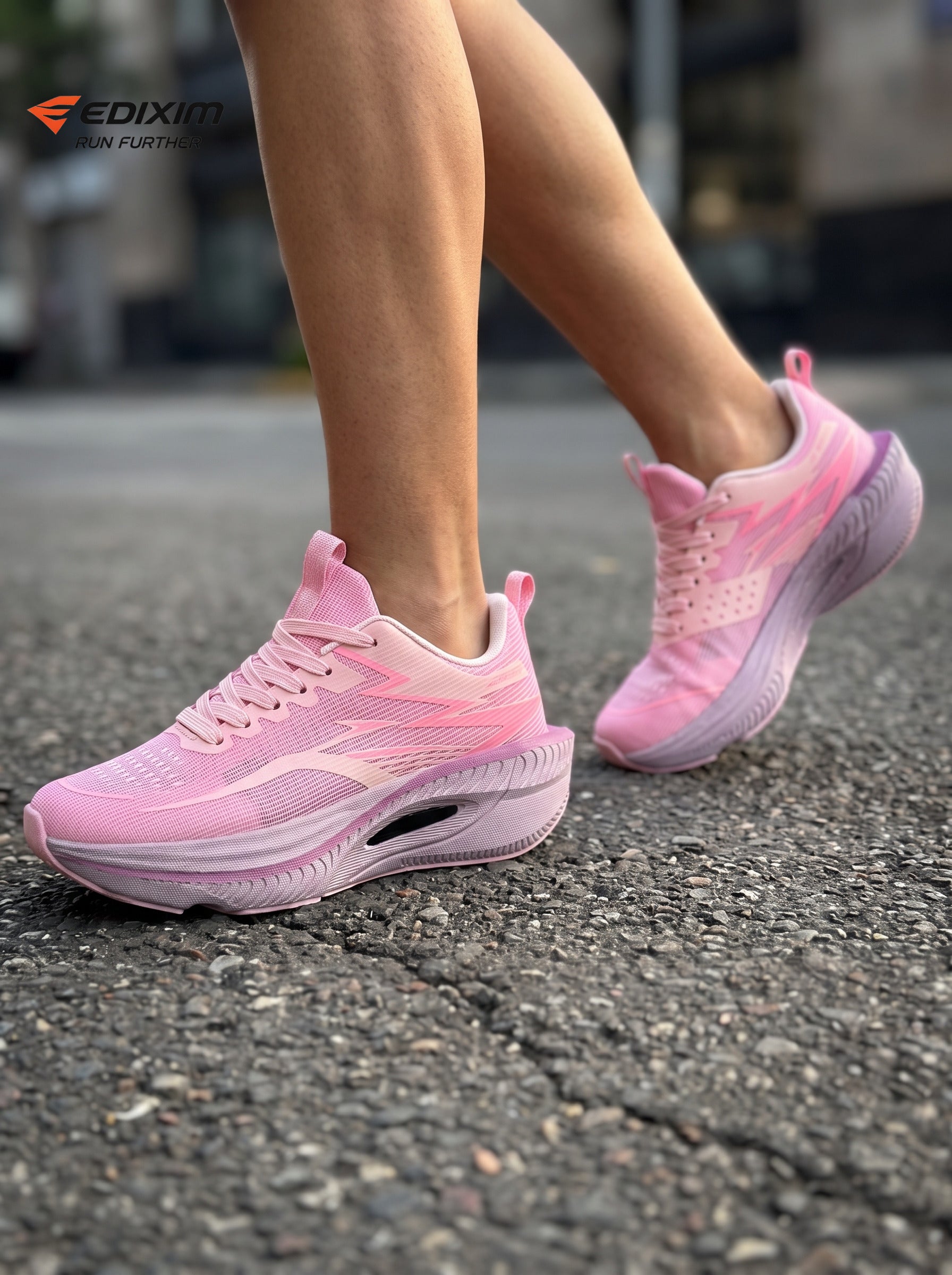 EDIXIM Light Pink Hollow Cutout Midsole Women Running Sneakers Breathable Perforated Mesh Shock Absorbing Athletic Trainers Urban Sidewalk Jogging Shoes