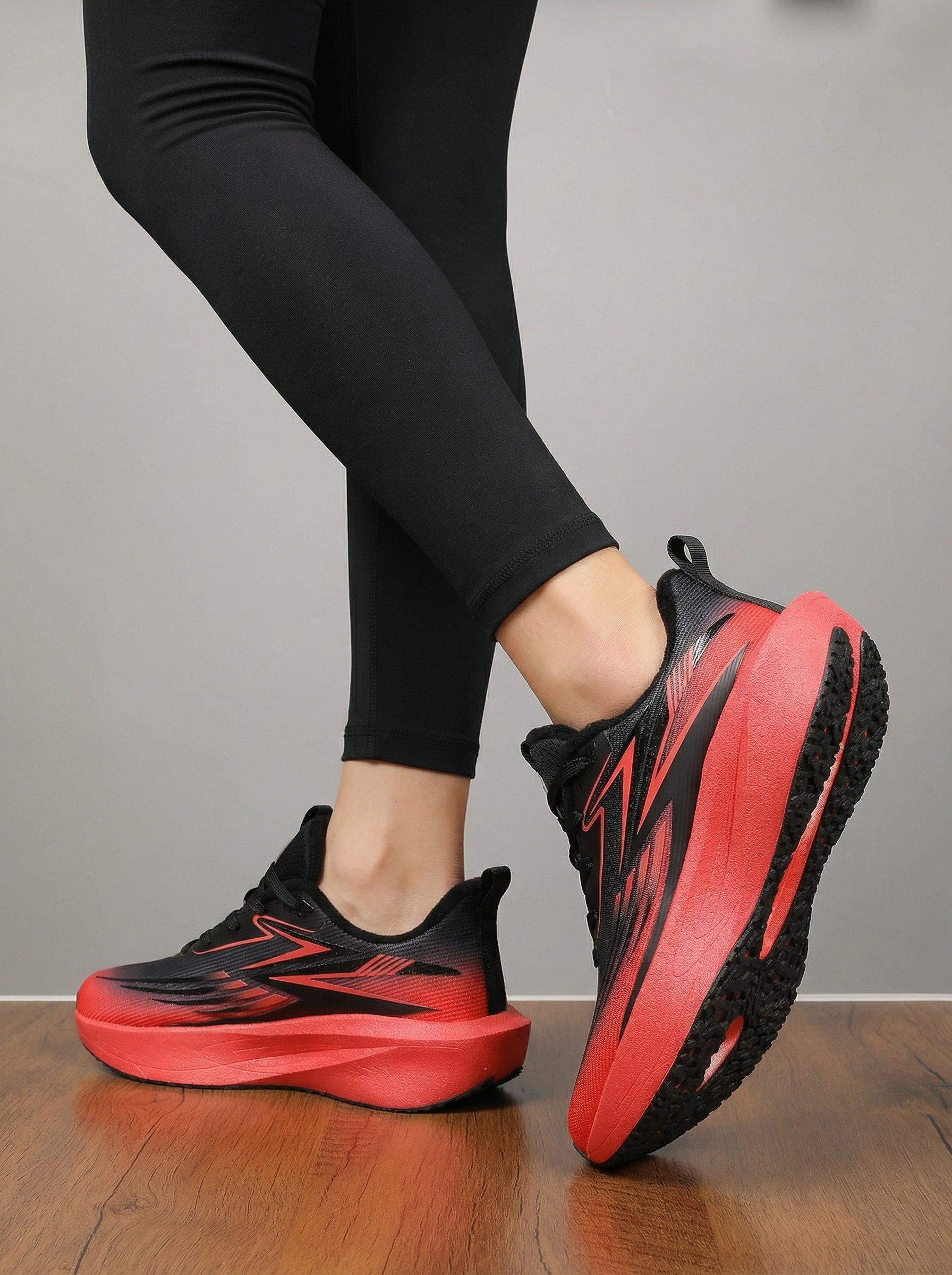 Black Red Gradient Women's Athletic Running Sneakers | Breathable Lightweight | Edixim