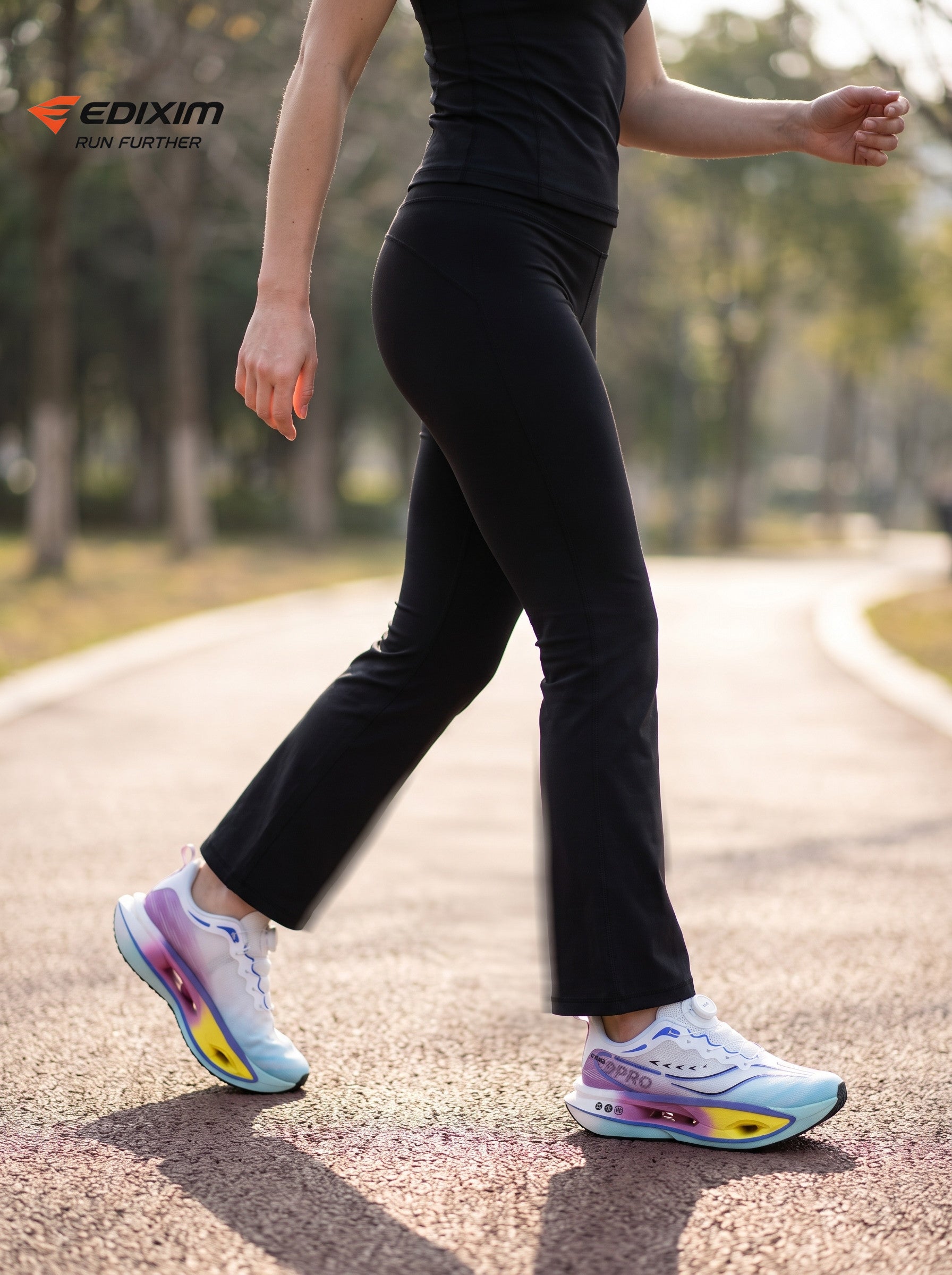 EDIXIM White Cyan Purple Gradient BOA Twist Lock Women Running Sneakers Hollow Thick Cushion Shock Absorbing Athletic Trainers for Marathon Gym Jogging Yoga Daily Workout Run Further