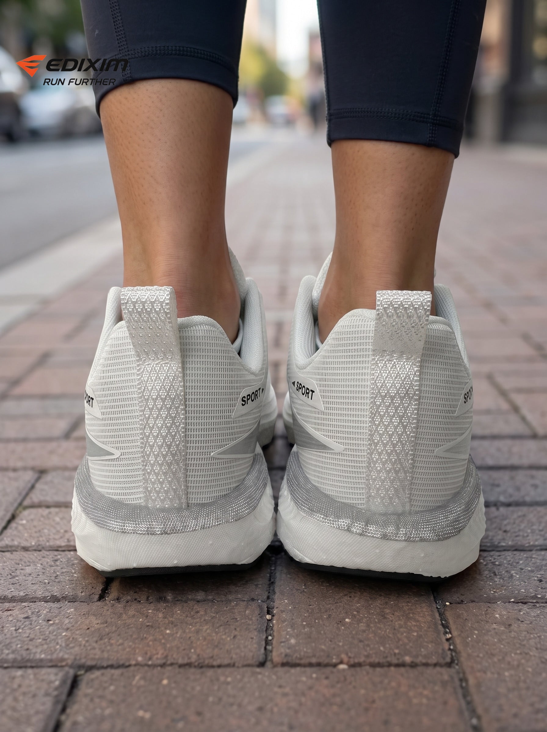 EDIXIM All White Hollow Cutout Midsole Women Running Sneakers Breathable Light Mesh Shock Absorbing Athletic Trainers Road Jogging Daily Fitness Shoes