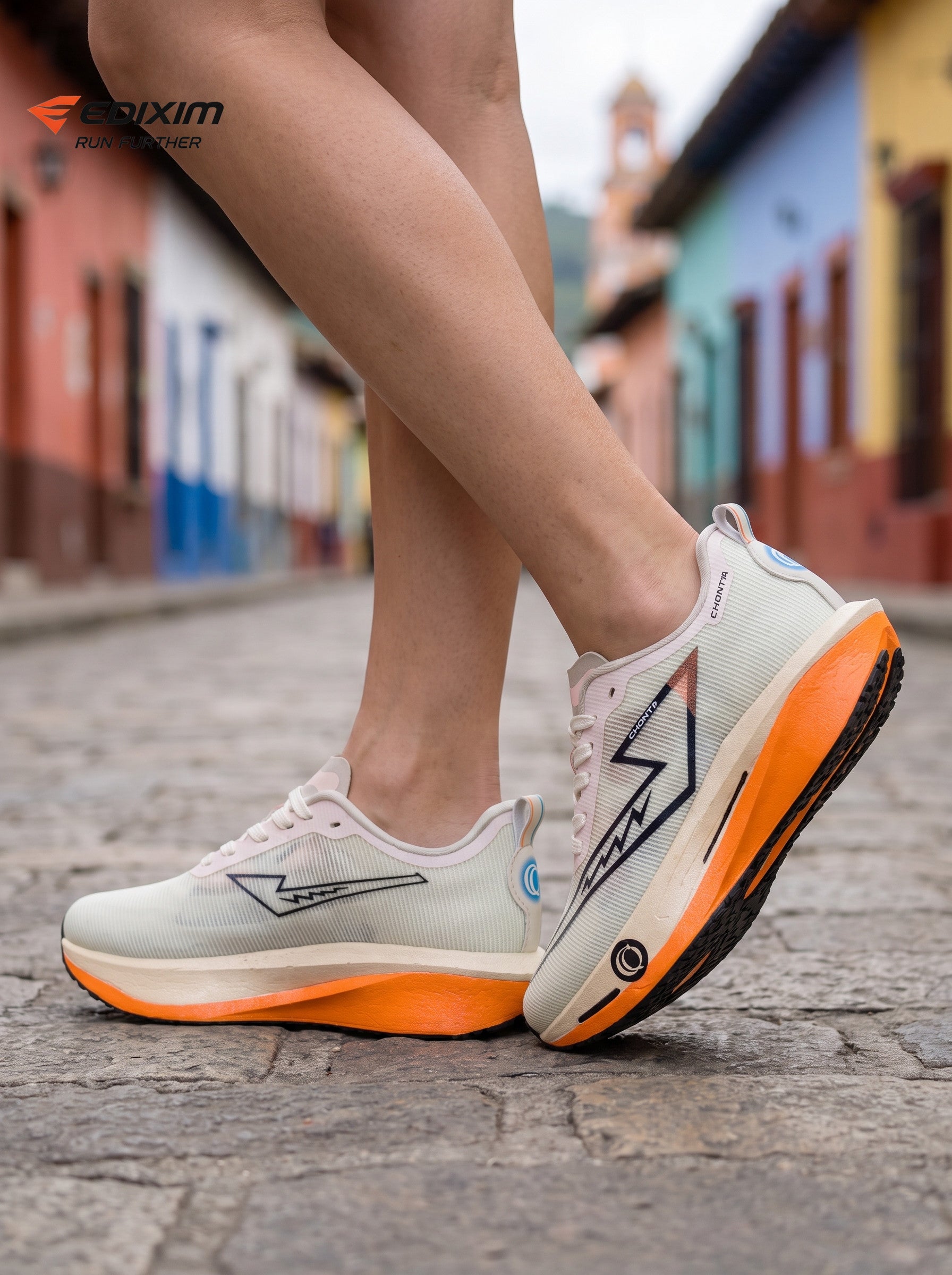 EDIXIM CHONTA Cream Orange Women Road Running Sneakers Hollow Thick Cushion Breathable Mesh Shock Absorbing Athletic Trainers for Latin Colonial Town Street Jogging Marathon Daily Workout