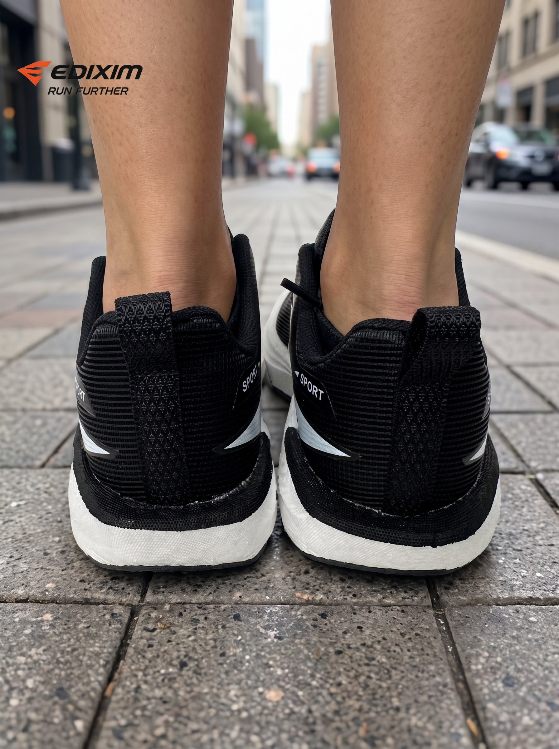 EDIXIM Black White Hollow Cutout Midsole Women Professional Running Sneakers Breathable Perforated Mesh Shock Absorbing Anti-Slip Road Jogging Athletic Trainers