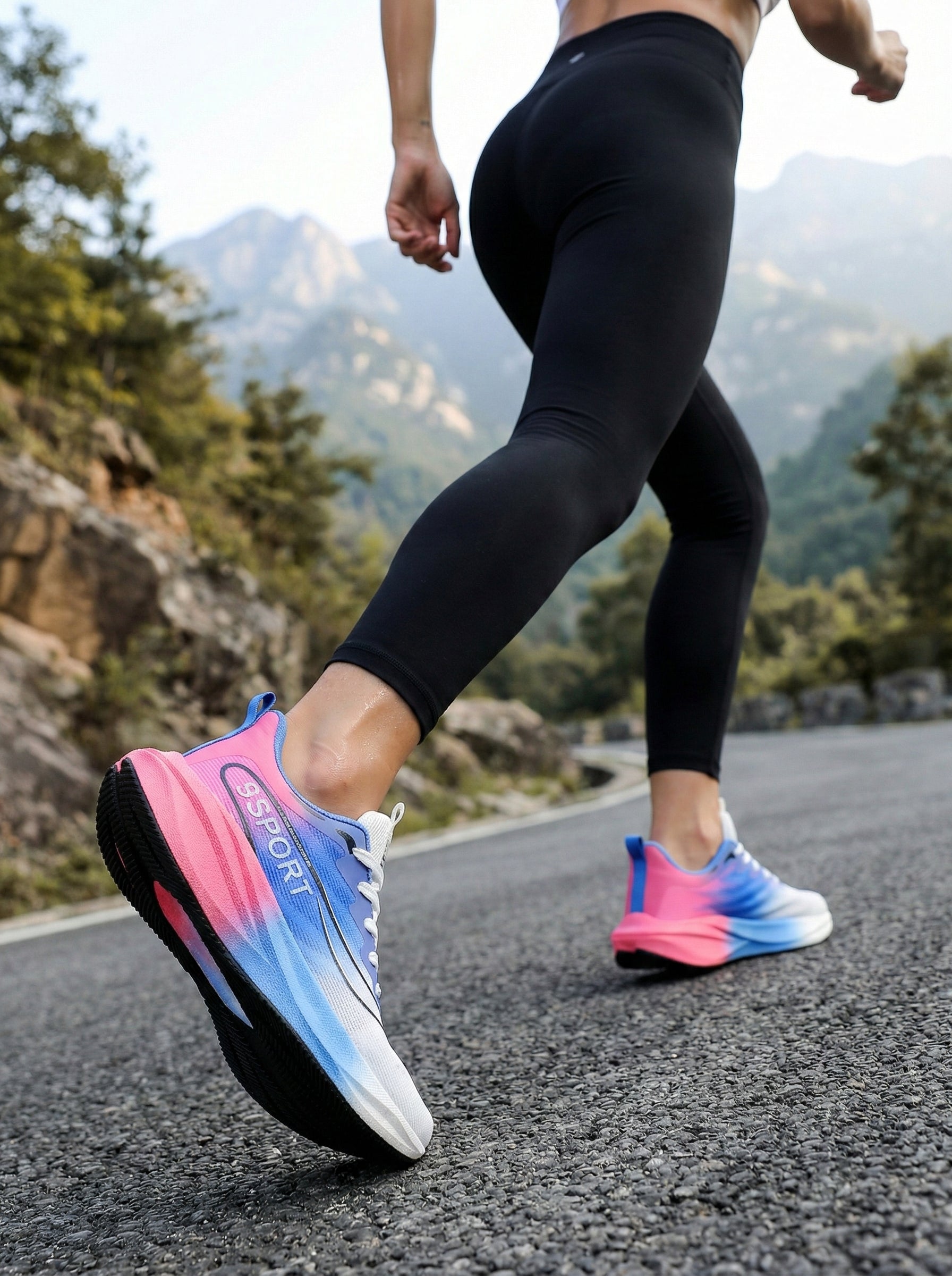White Blue Pink Women's Athletic Running Sneakers | Breathable Lightweight | Edixim