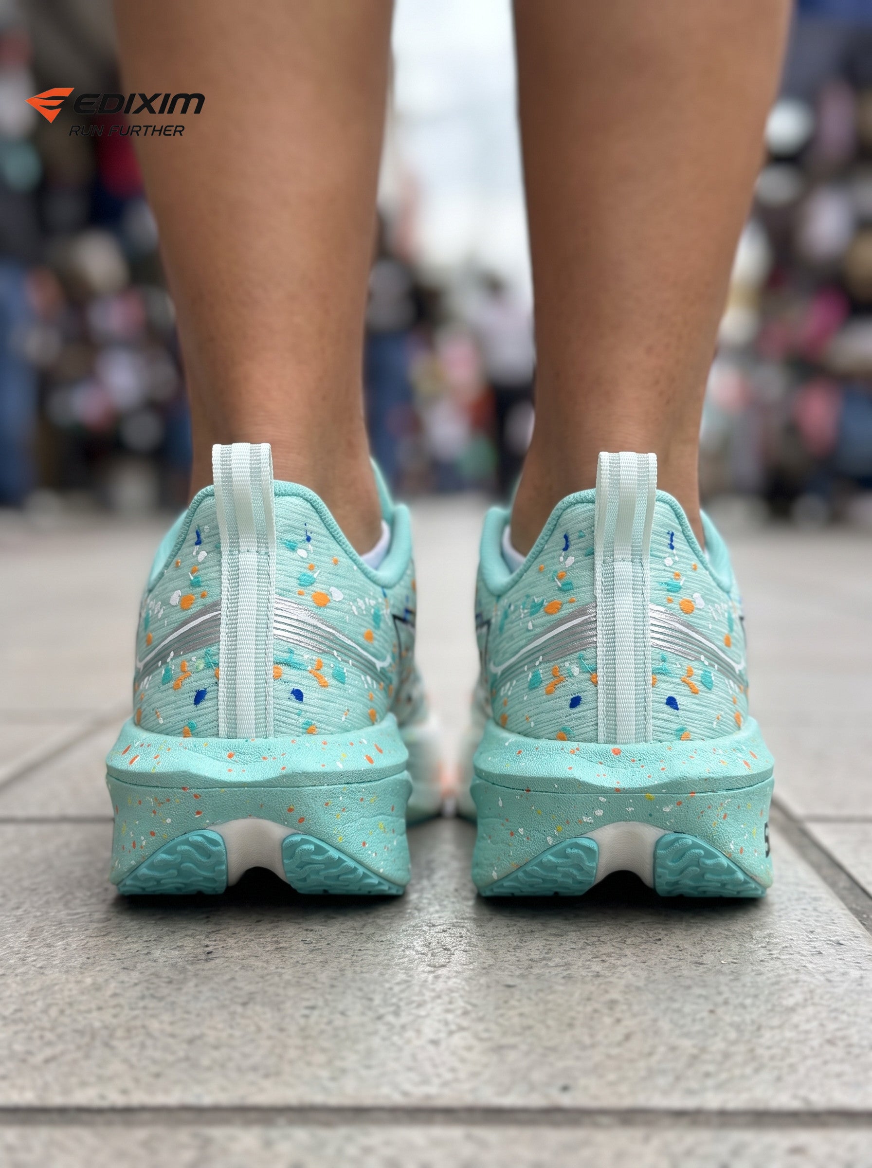 EDIXIM Cyan White Gradient Multicolor Paint Splatter Women Road Running Sneakers Ultra-Light Breathable Mesh 5.0 Shock Absorbing Wedge Cushion Athletic Trainers for City Urban Jogging Marathon Daily Workout