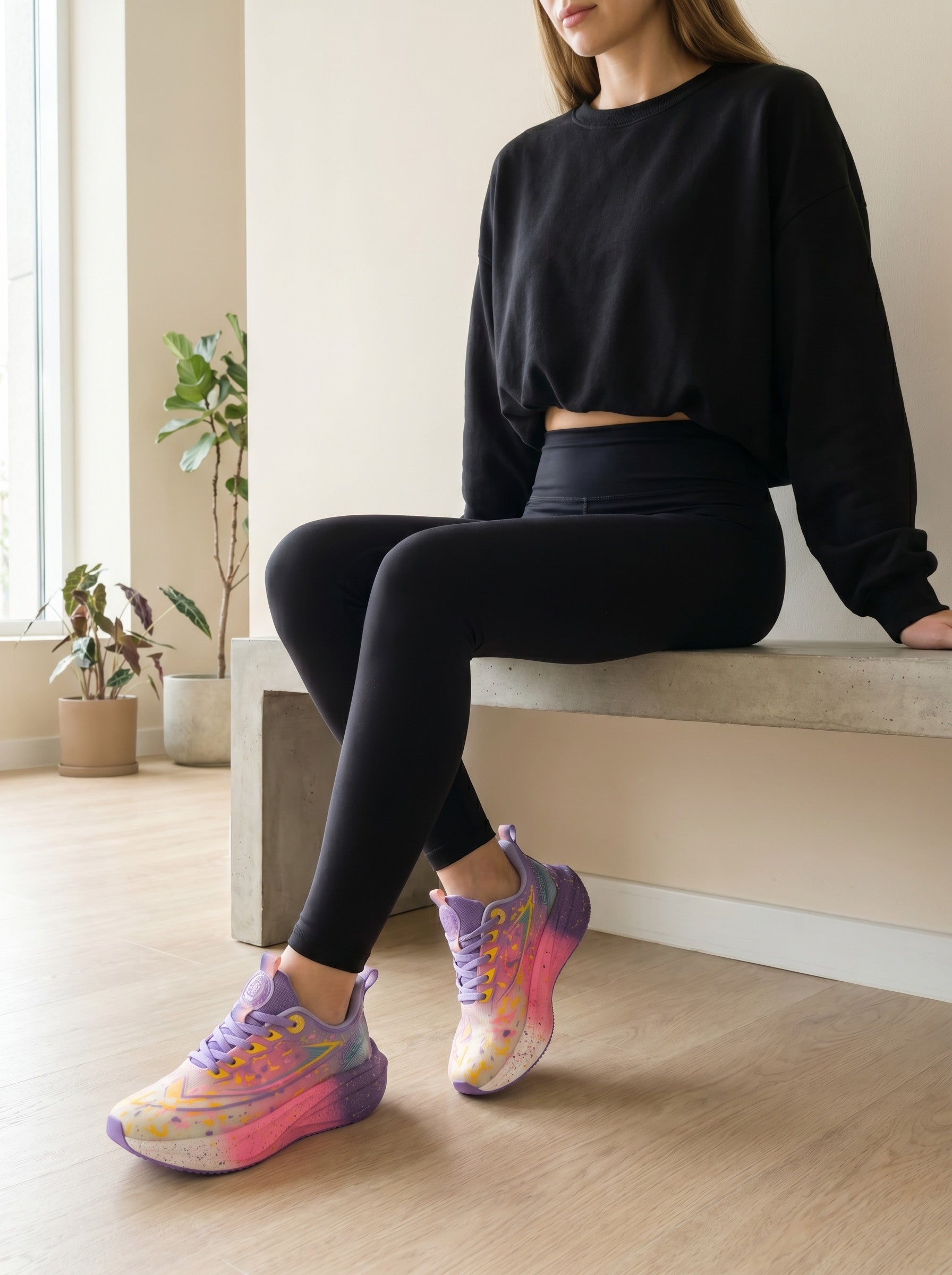 Pastel Rainbow Purple Pink Gradient Women Running Sneakers Breathable Light Athletic Shoes Edixim