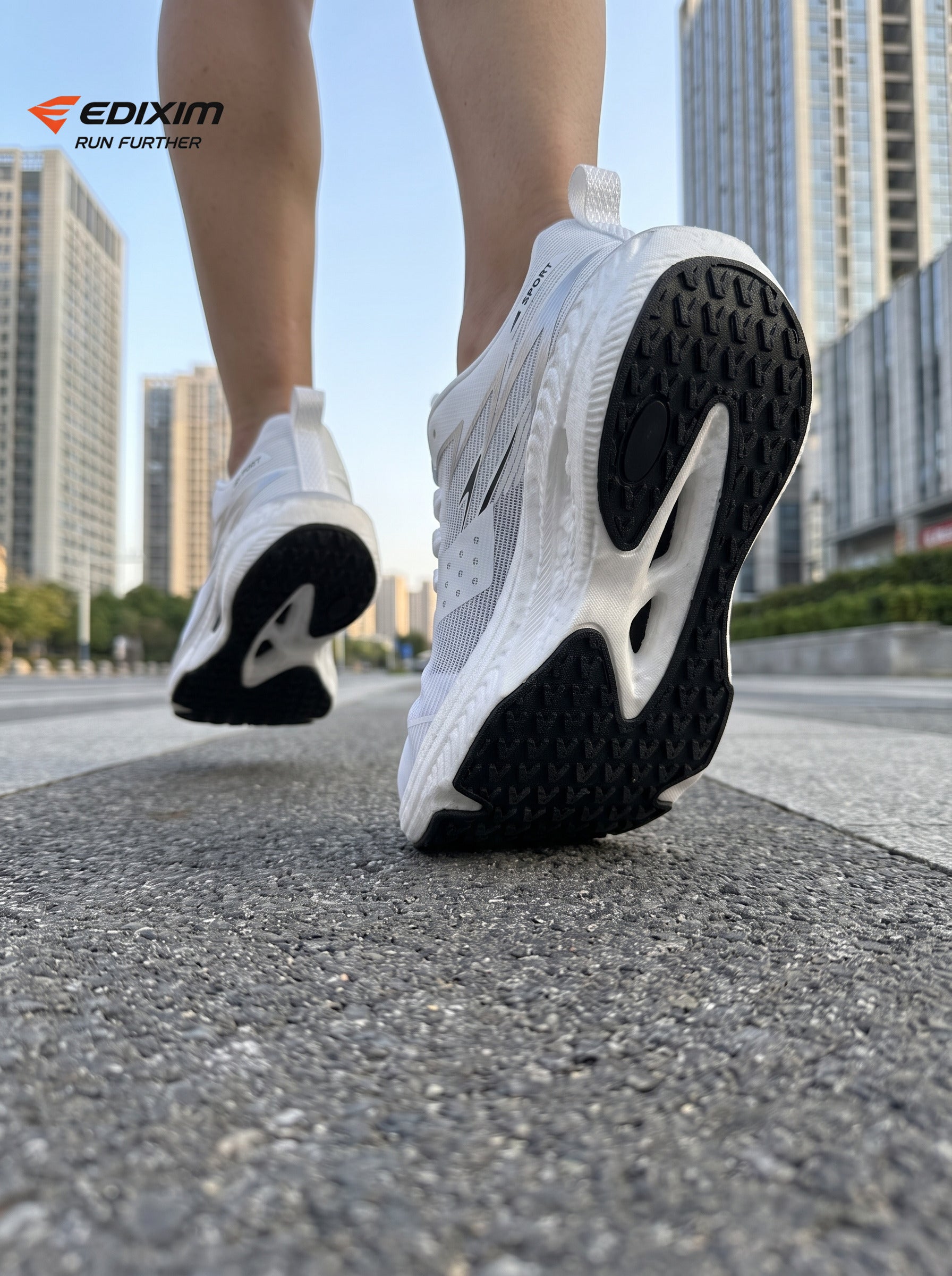 EDIXIM All White Hollow Cutout Midsole Women Running Sneakers Breathable Light Mesh Shock Absorbing Athletic Trainers Road Jogging Daily Fitness Shoes