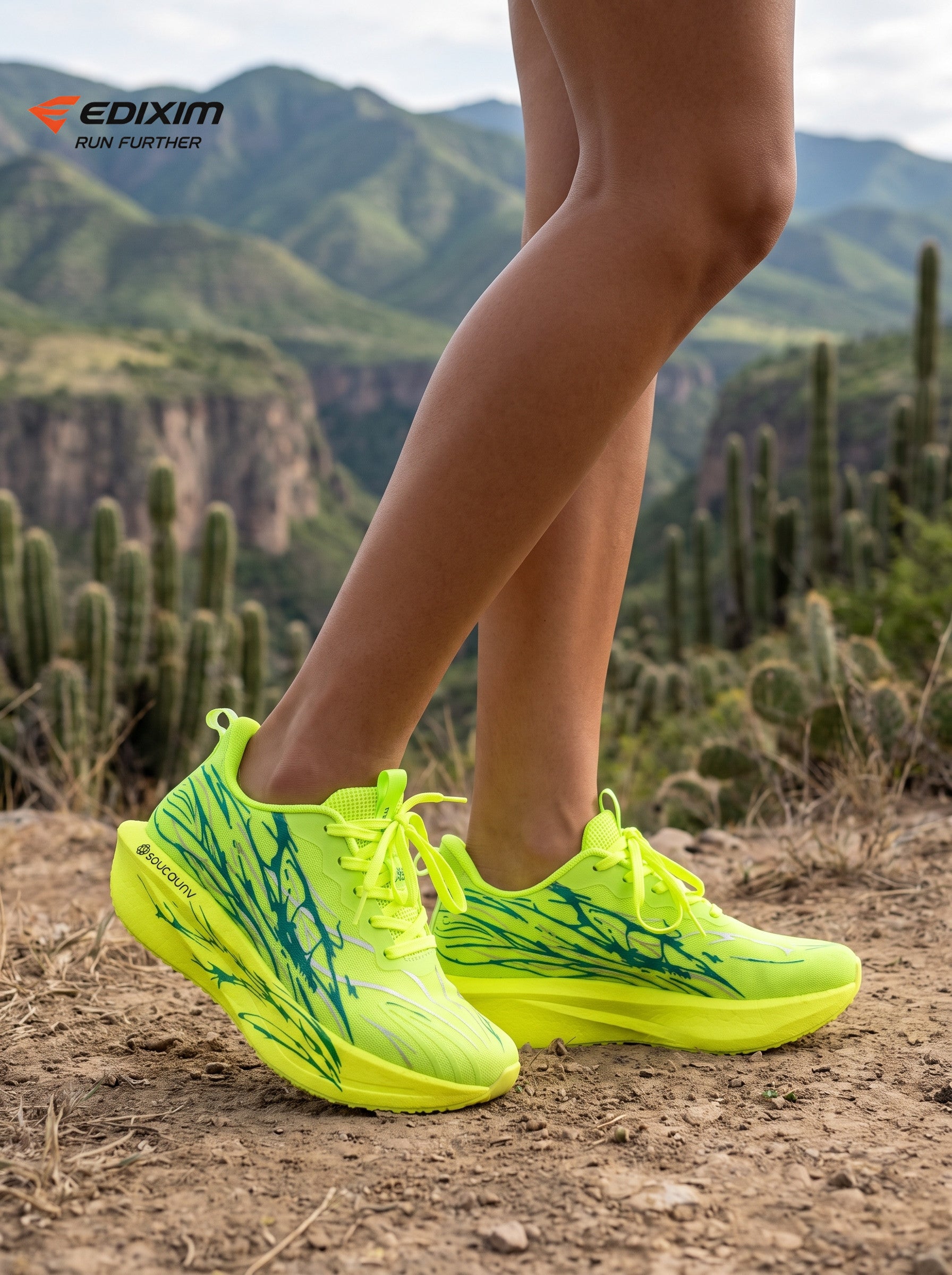 EDIXIM Fluorescent Neon Green Teal Abstract Print Women Road Running Sneakers Ultra-Light Breathable Mesh Thick Shock Absorbing Wedge Cushion Athletic Trainers for Desert Mountain Trail Jogging Marathon Daily Workout
