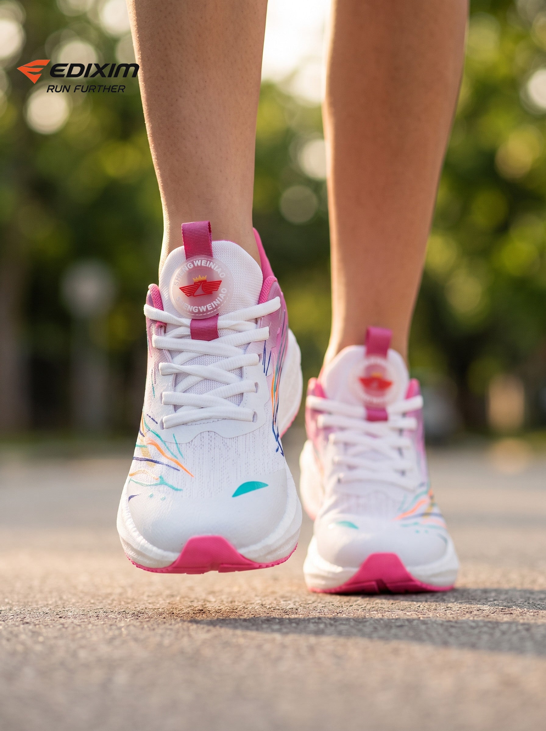 EDIXIM Pink White Gradient Mesh Women Running Sneakers Light Cushion Athletic Shoes Run Further