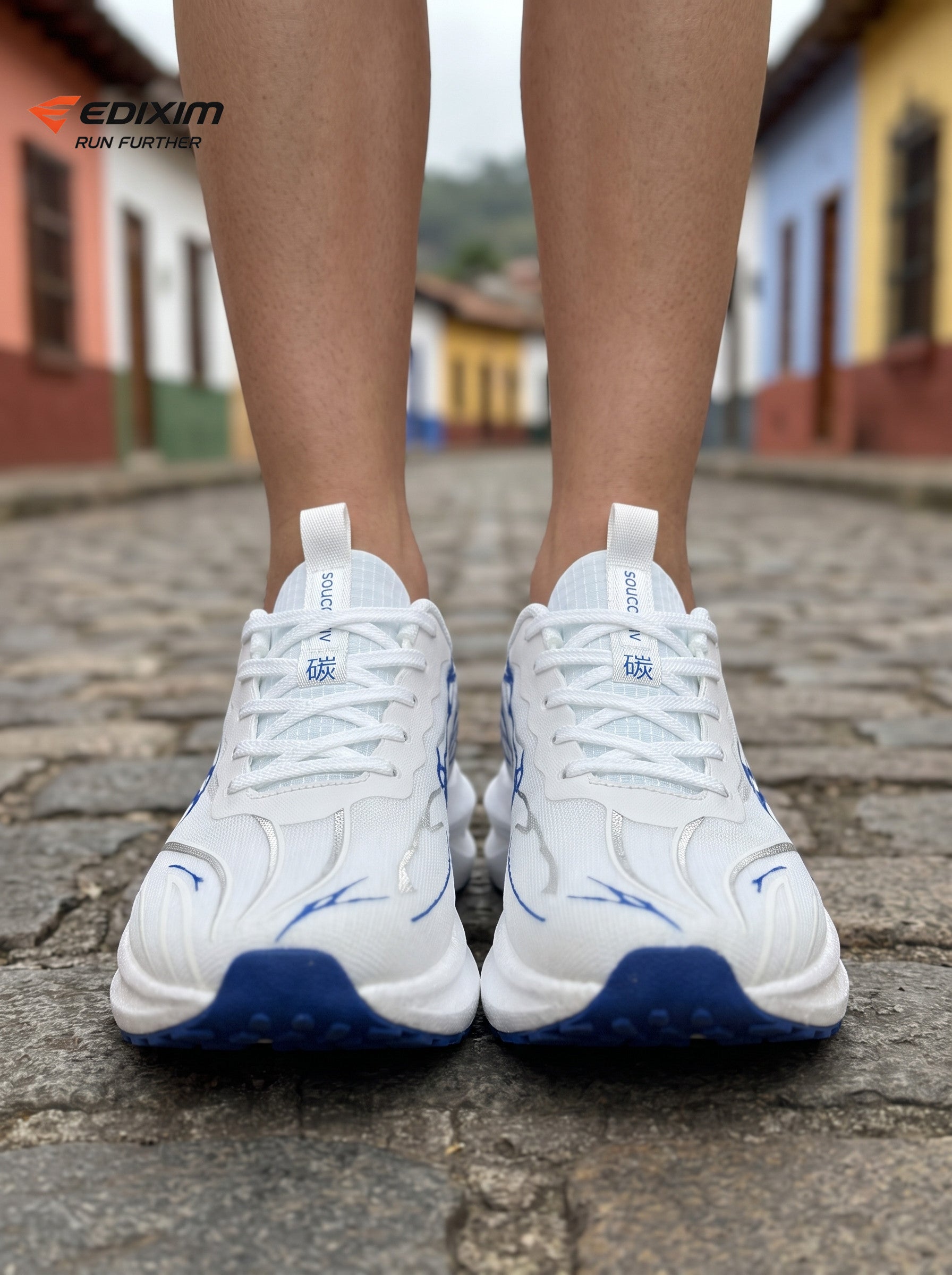 EDIXIM White Blue Abstract Splash Women Road Running Sneakers Ultra-Light Breathable Mesh Thick Shock Absorbing Cushion Athletic Trainers for Latin Colonial Town Street Jogging Marathon Daily Workout