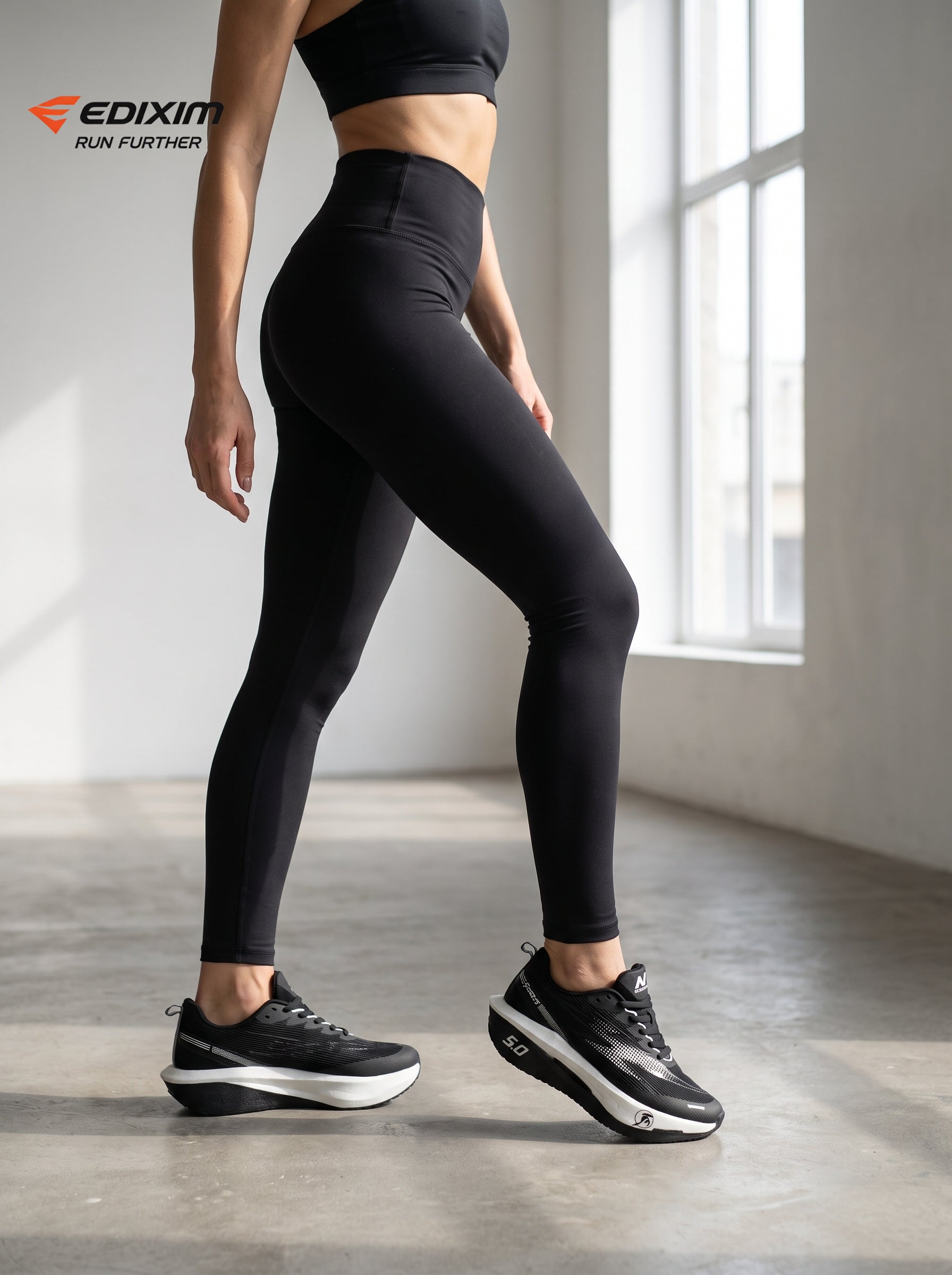 EDIXIM Black White Mesh Women Running Sneakers Thick Cushion Shock Absorbing Athletic Shoes for Gym Jogging Daily Commute Run Further