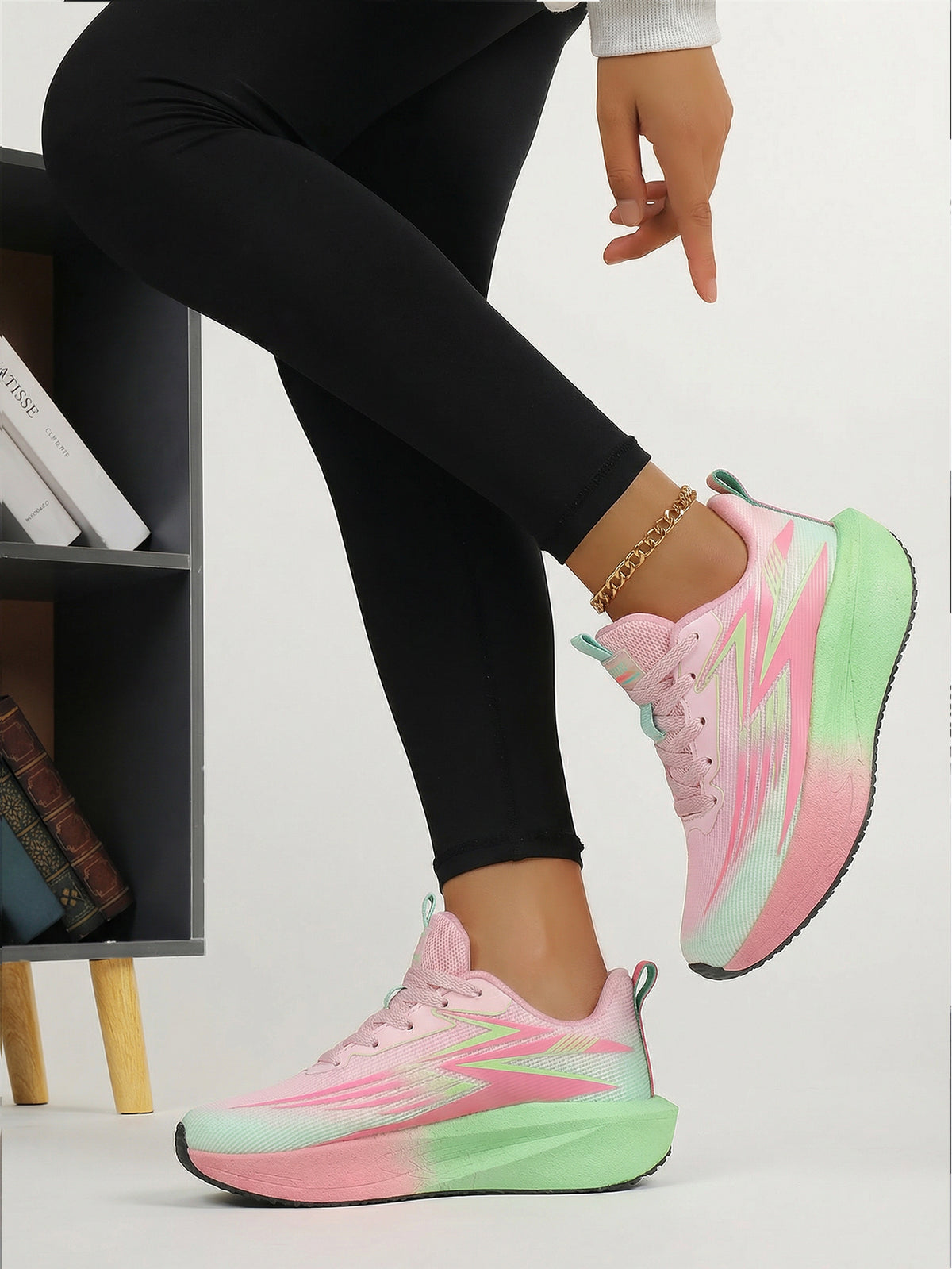 Pink Green Gradient Women's Athletic Running Sneakers | Breathable Lightweight | Edixim