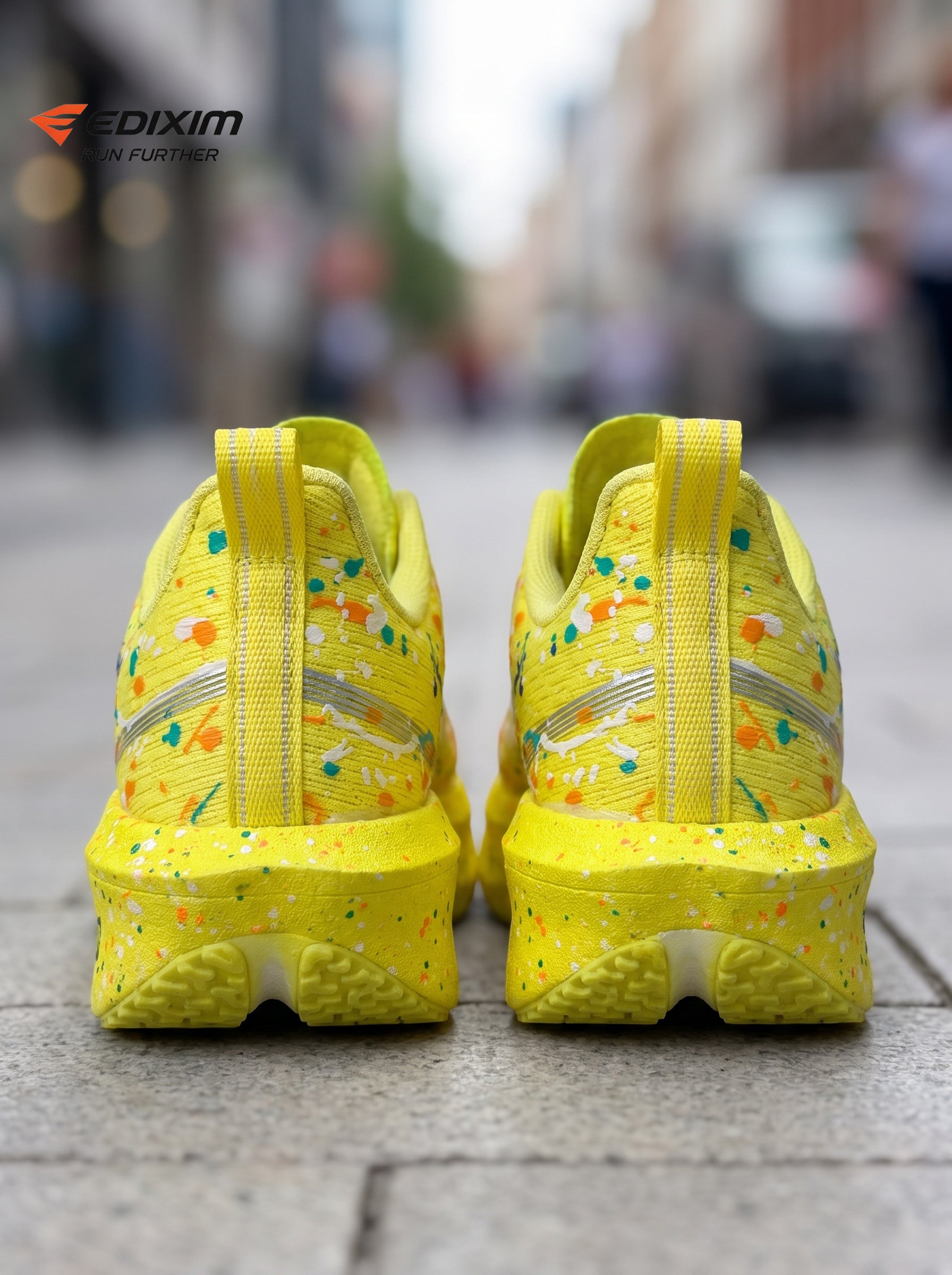 EDIXIM Bright Yellow Multicolor Paint Splash Women Road Running Sneakers Ultra-Light Breathable Mesh 5.0 Thick Shock Absorbing Wedge Cushion Athletic Trainers for City Street Jogging Marathon Daily Workout