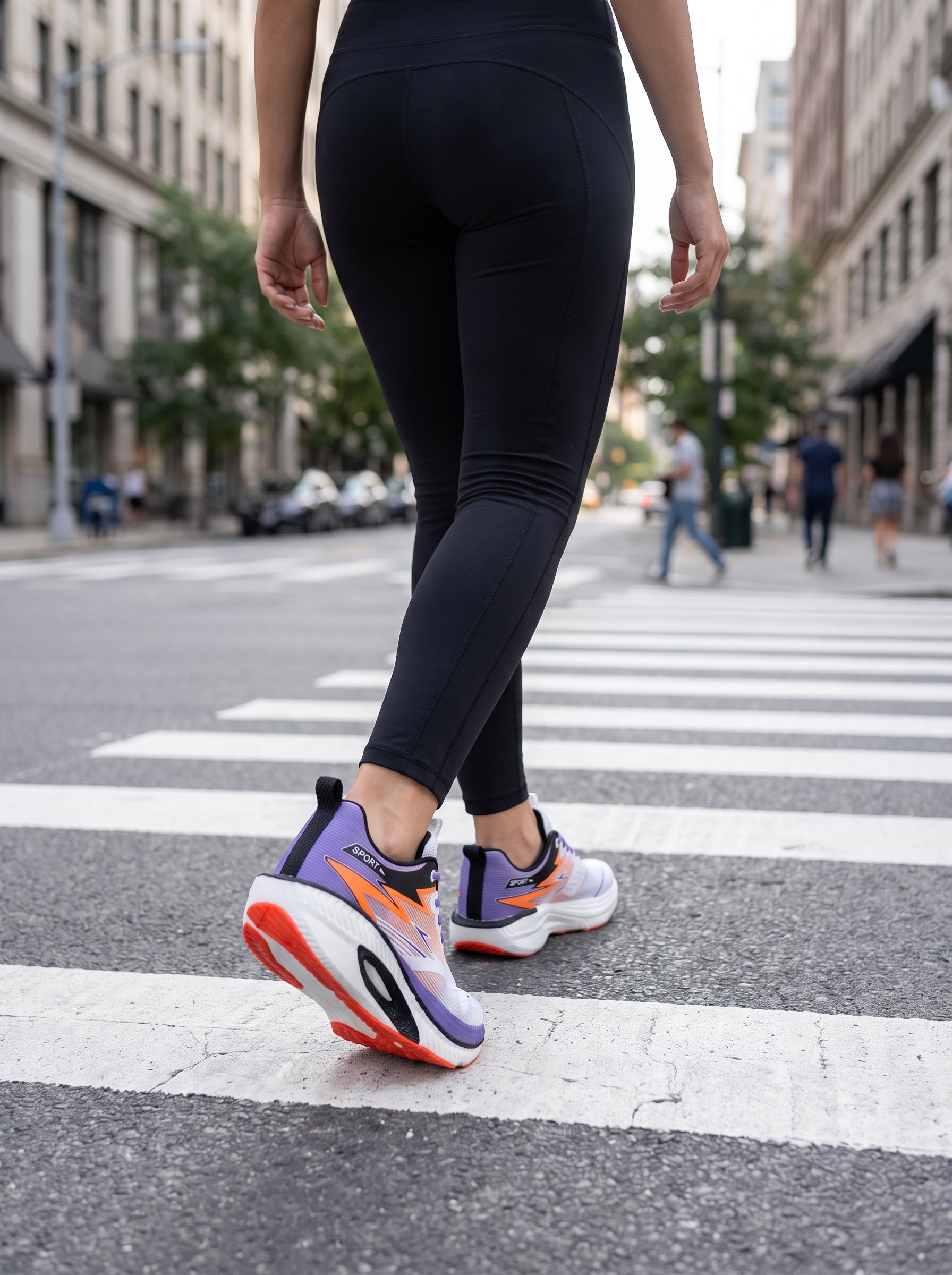 EDIXIM White Purple Orange Hollow Cutout Midsole Women Professional Running Sneakers Breathable Mesh Shock Absorbing Anti-Slip Road Jogging Athletic Trainers