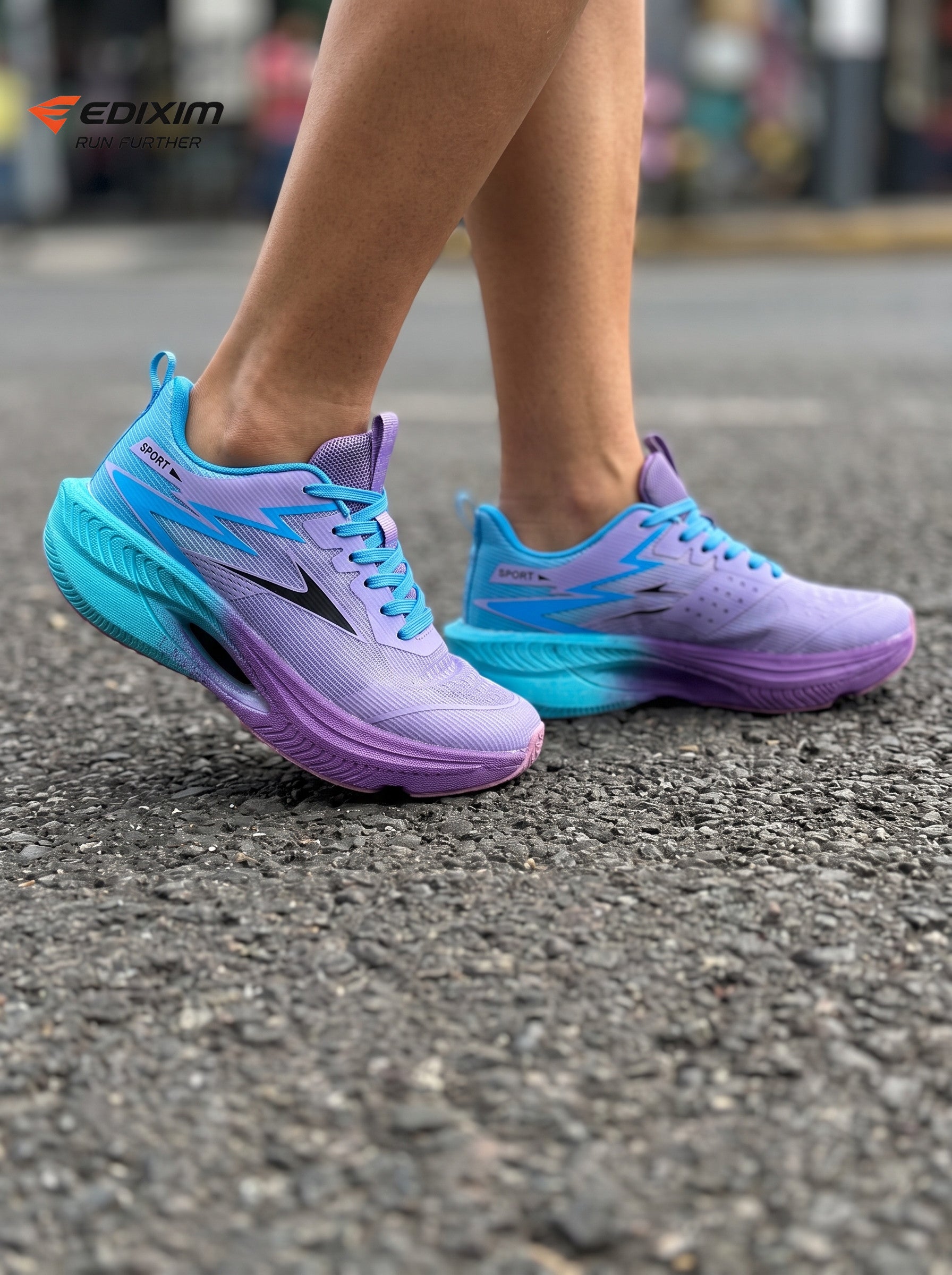 EDIXIM Blue Purple Gradient Hollow Cutout Midsole Women Professional Running Sneakers Breathable Mesh Shock Absorbing Athletic Trainers Latin Cobblestone Street Jogging Shoes