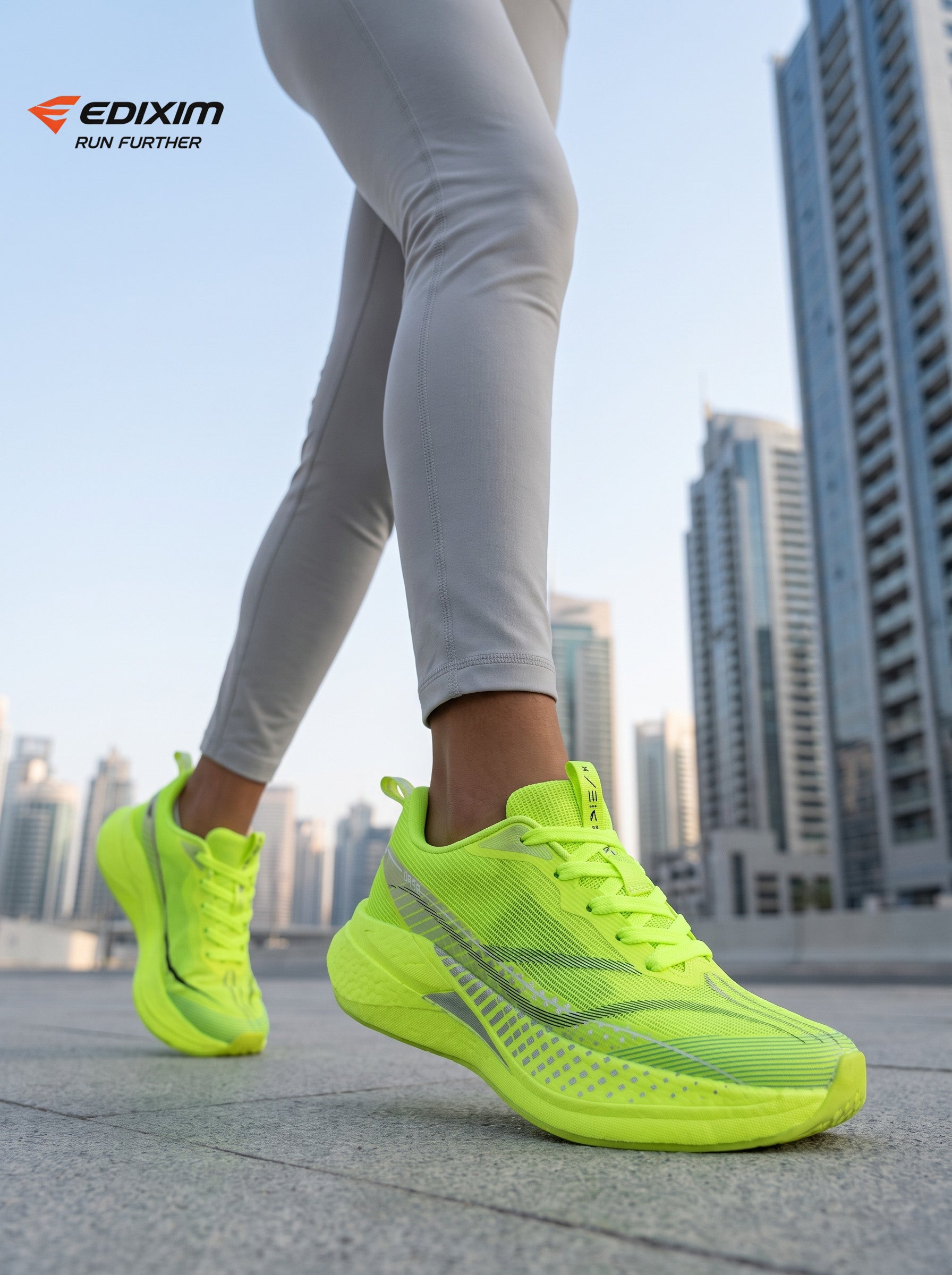 EDIXIM Fluorescent Neon Green Mesh Women Road Running Sneakers Ultra-Light Breathable Knit Full Shock Absorbing Wedge Midsole Anti-Slip Athletic Trainers for City Skyscraper Jogging Marathon Racing Daily Workout