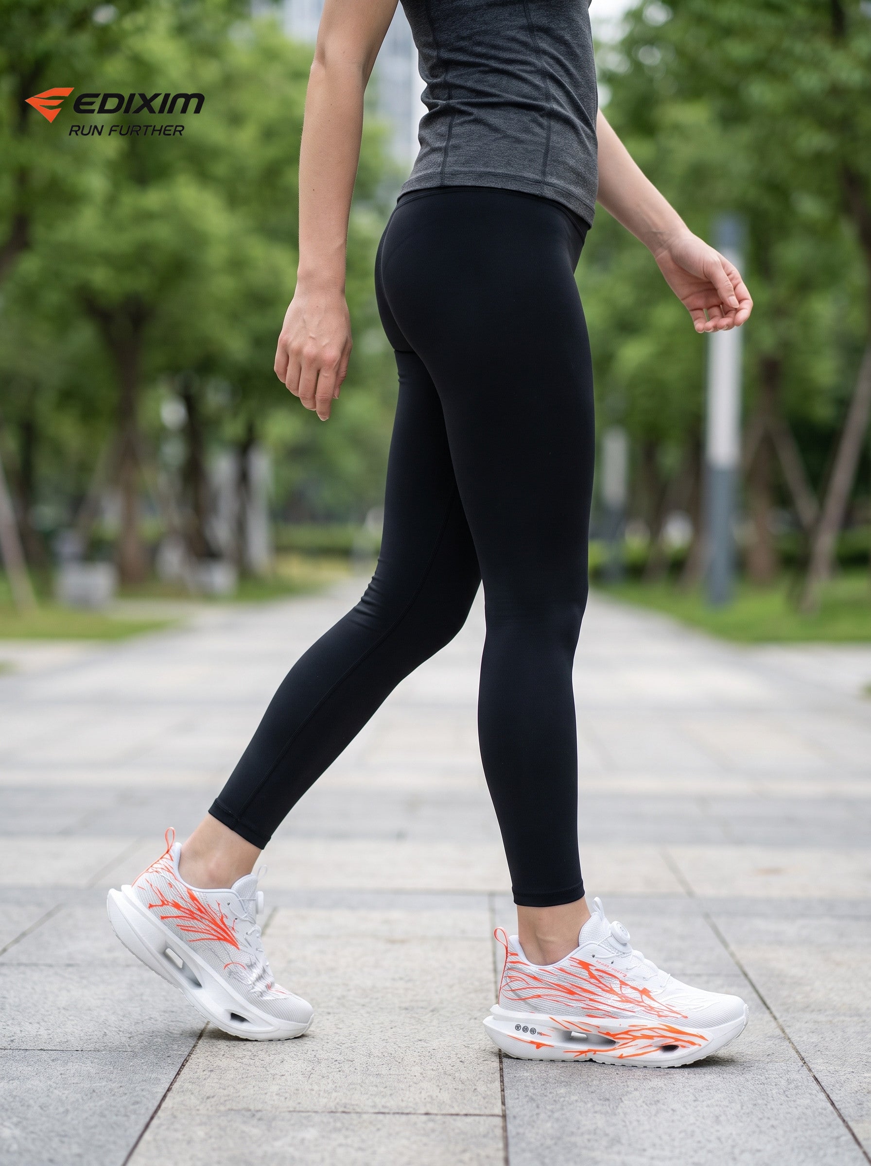 EDIXIM White Orange BOA Quick Lace Women Running Sneakers Thick Cushion Shock Absorbing Athletic Trainers for Marathon Gym Yoga Daily Workout Run Further