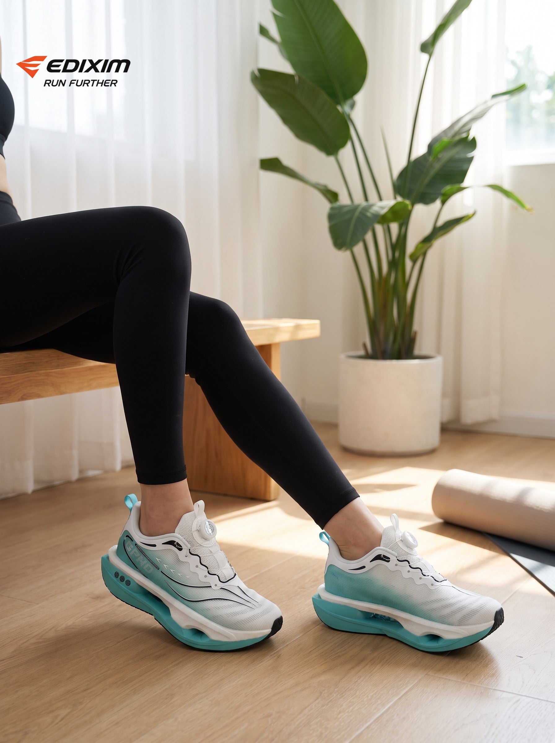 EDIXIM White Mint Green BOA Quick Twist Women Running Sneakers Thick Cushion Shock Absorbing Athletic Trainers for Marathon Gym Yoga Daily Workout Run Further