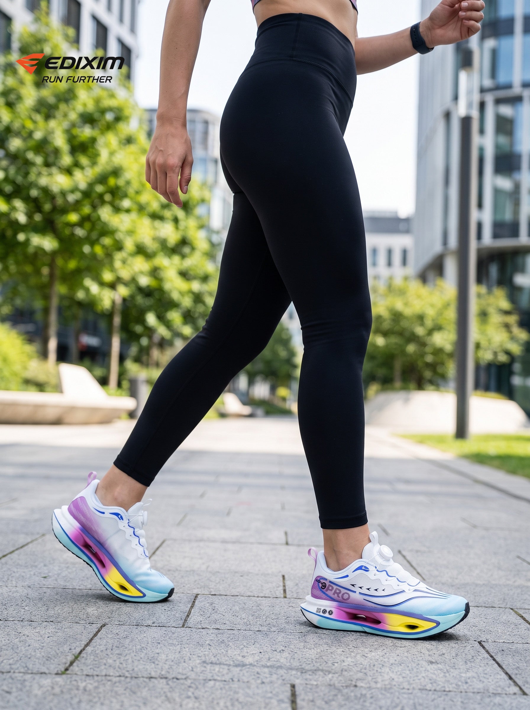 EDIXIM White Cyan Purple Gradient BOA Twist Lock Women Running Sneakers Hollow Thick Cushion Shock Absorbing Athletic Trainers for Marathon Gym Jogging Yoga Daily Workout Run Further
