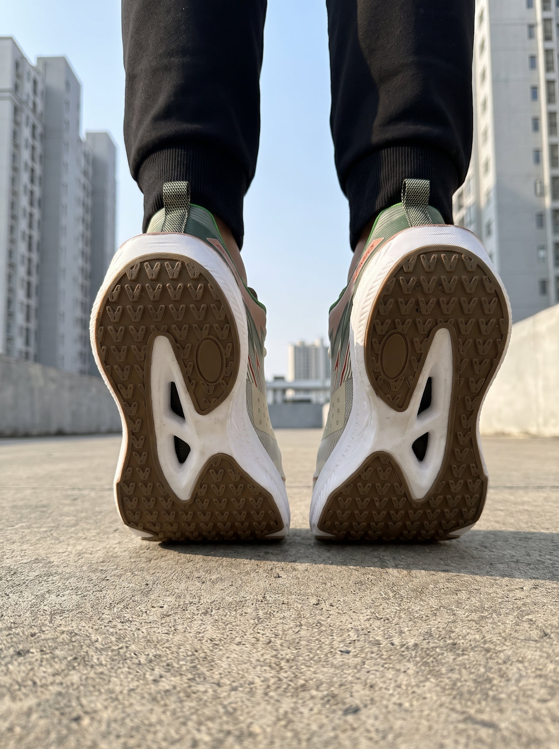EDIXIM Cream Green Pink Hollow Cutout Midsole Women Running Sneakers Breathable Mesh Shock Absorbing Athletic Trainers Asphalt Road Jogging Shoes