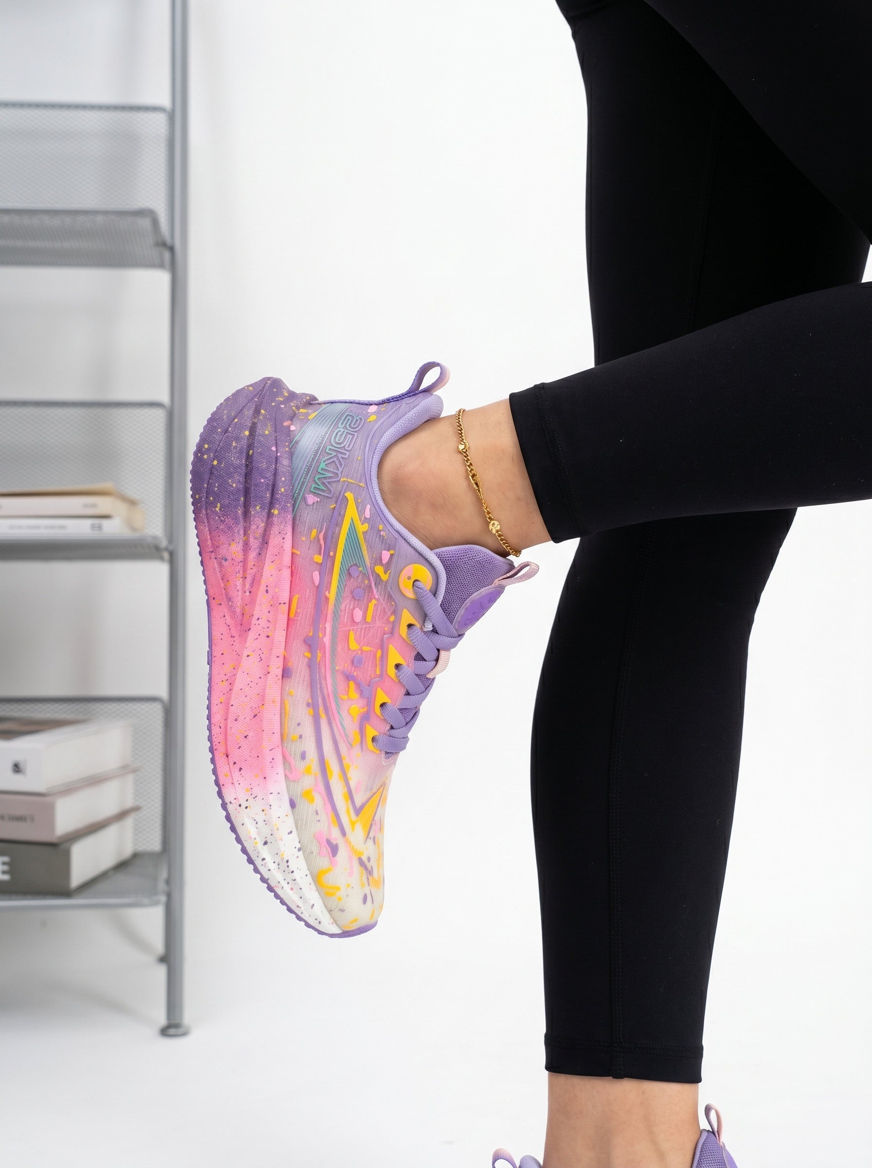 Pastel Rainbow Purple Pink Gradient Women Running Sneakers Breathable Light Athletic Shoes Edixim