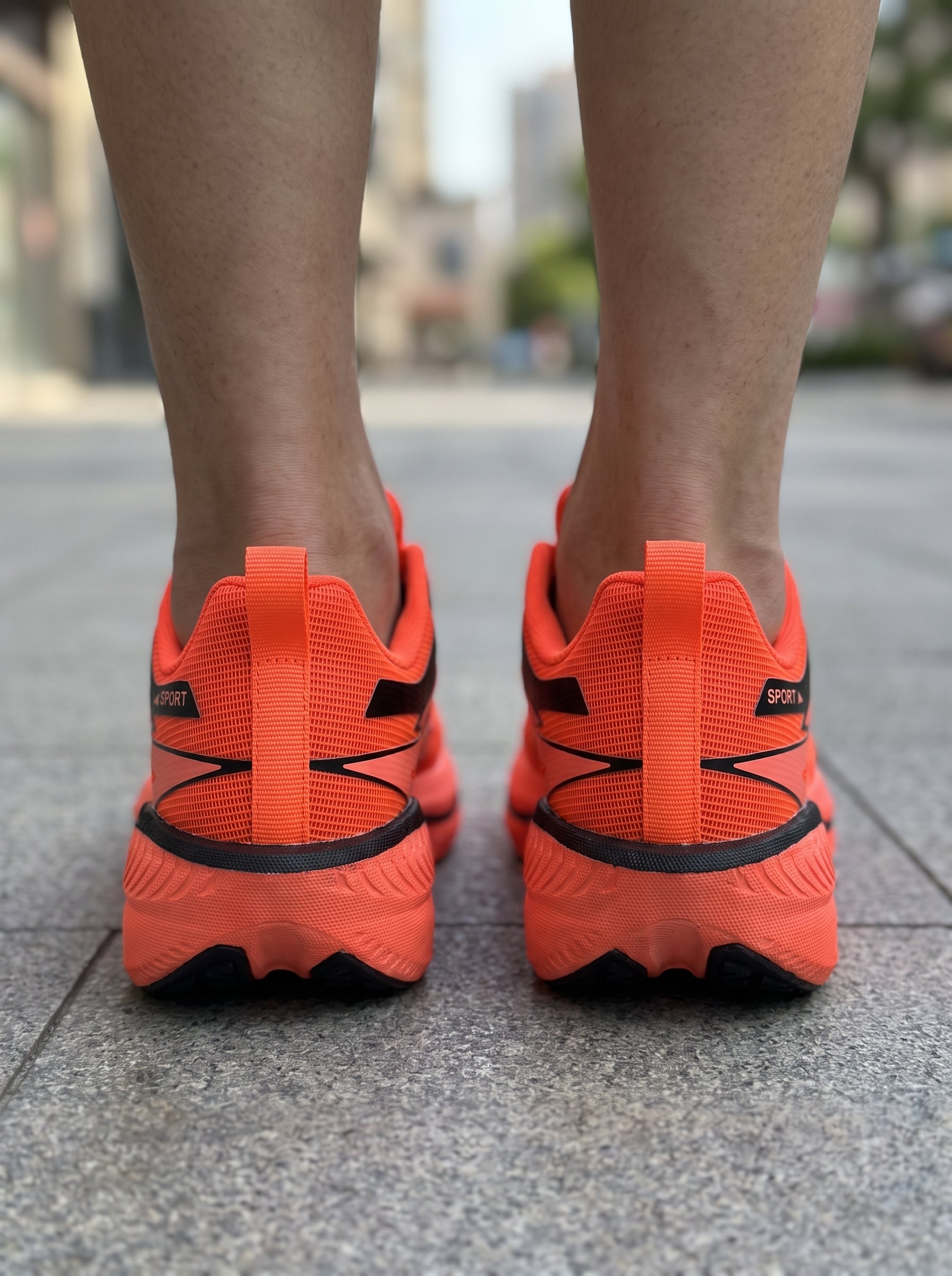 EDIXIM Bright Orange Hollow Cutout Midsole Women Professional Running Sneakers Breathable Perforated Mesh Shock Absorbing Anti-Collision Athletic Trainers Asphalt Road Jogging Shoes