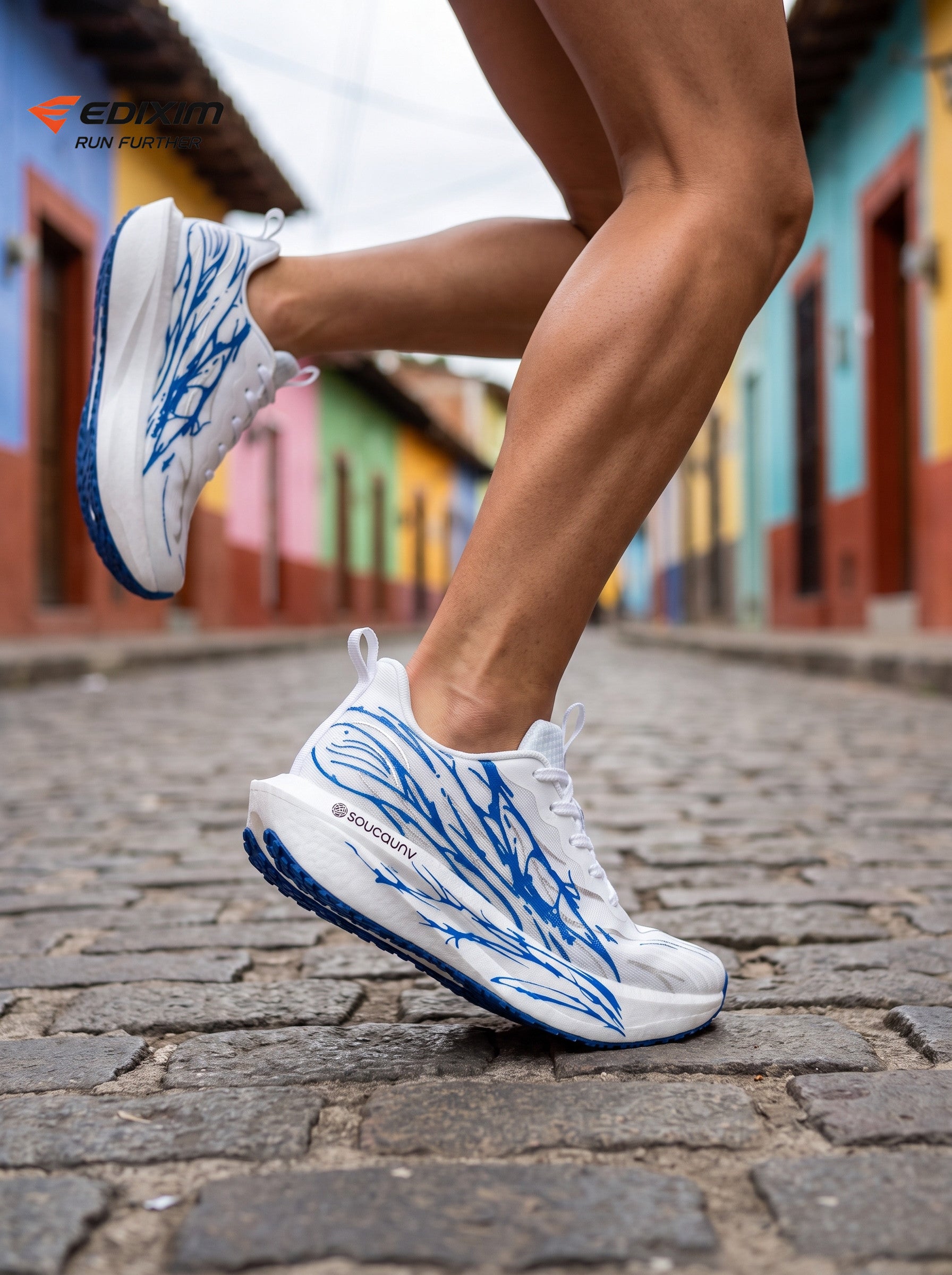 EDIXIM White Blue Abstract Splash Women Road Running Sneakers Ultra-Light Breathable Mesh Thick Shock Absorbing Cushion Athletic Trainers for Latin Colonial Town Street Jogging Marathon Daily Workout