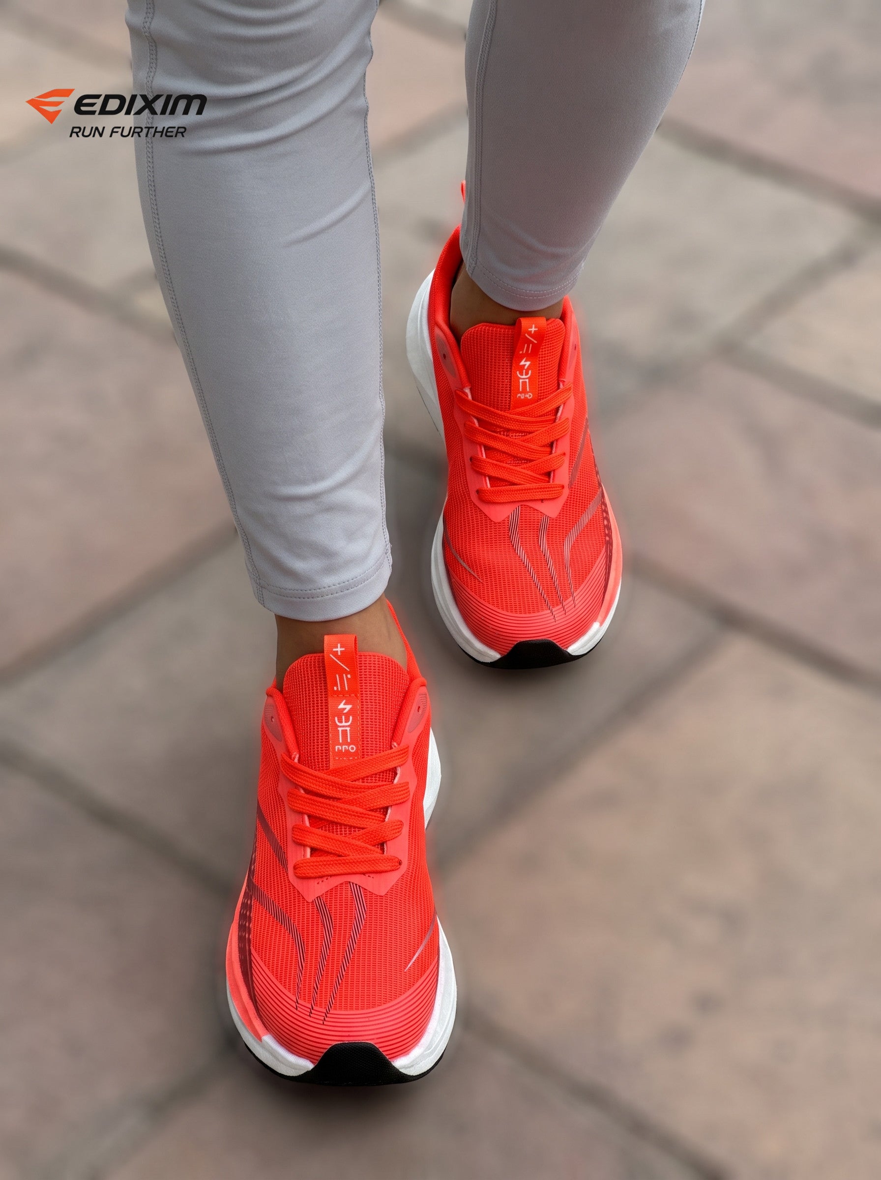 EDIXIM Bright Red Gradient Mesh Women Road Running Sneakers Ultra-Light Breathable Knit Thick White Wedge Shock Absorbing Cushion Athletic Trainers for City High-Rise Jogging Marathon Daily Fitness