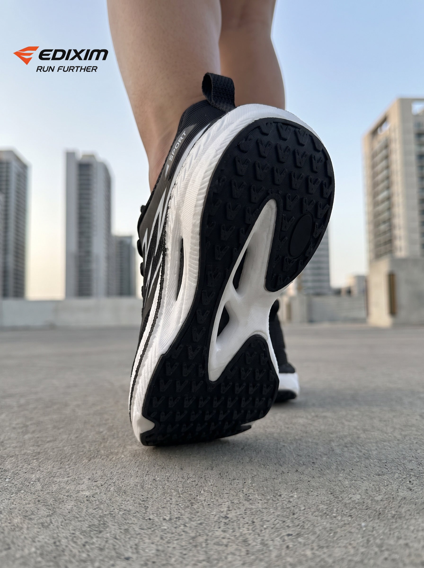 EDIXIM Black White Hollow Cutout Midsole Women Professional Running Sneakers Breathable Perforated Mesh Shock Absorbing Anti-Slip Road Jogging Athletic Trainers