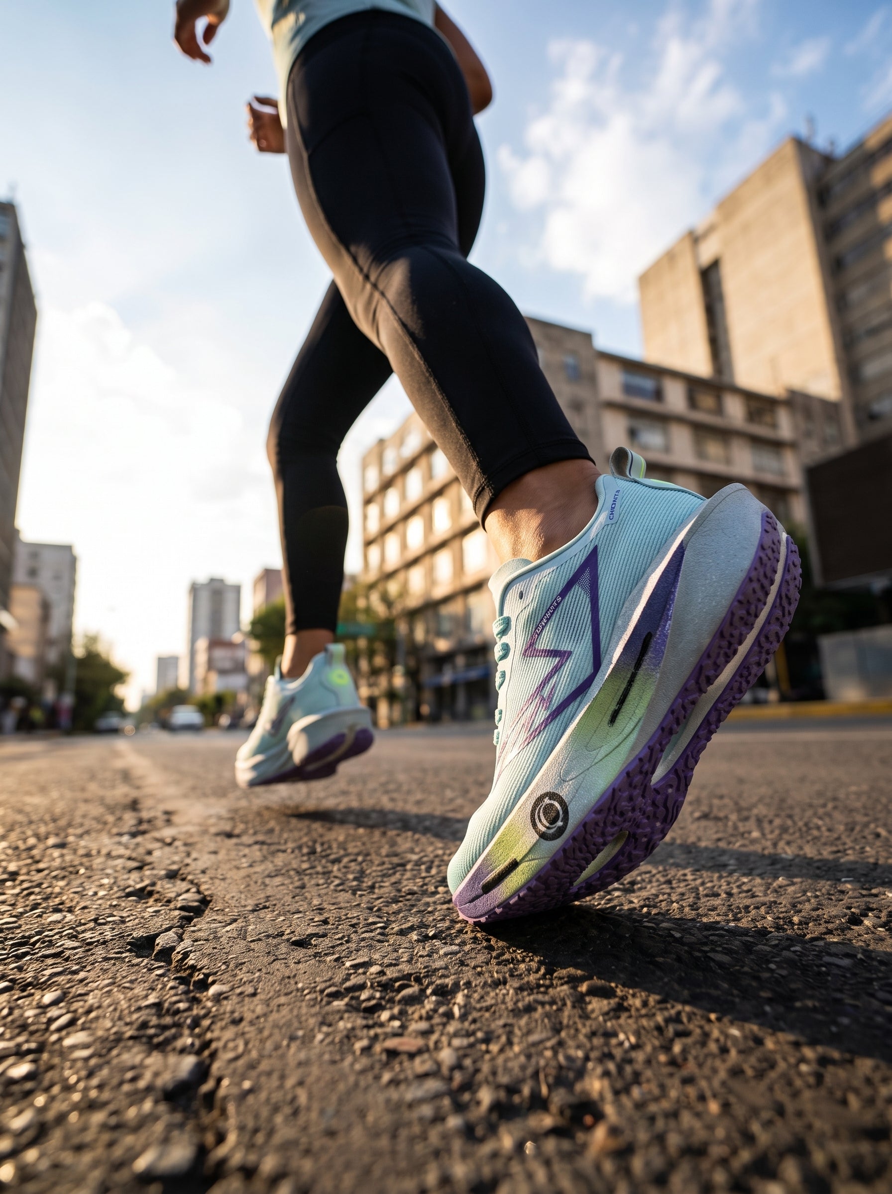 EDIXIM  Light Cyan Purple Gradient Women Running Sneakers Hollow Thick Cushion Breathable Mesh Shock Absorbing Athletic Trainers for City Road Jogging Marathon Daily Workout