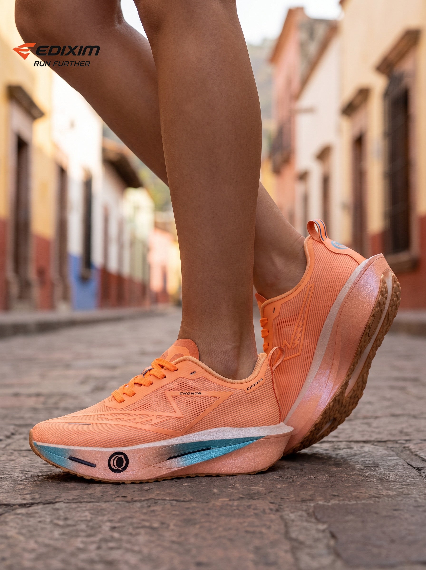 EDIXIM CHONTA Orange Blue Gradient Women Road Running Sneakers Hollow Thick Cushion Breathable Mesh Shock Absorbing Athletic Trainers for Latin Town Street Jogging Marathon Daily Workout