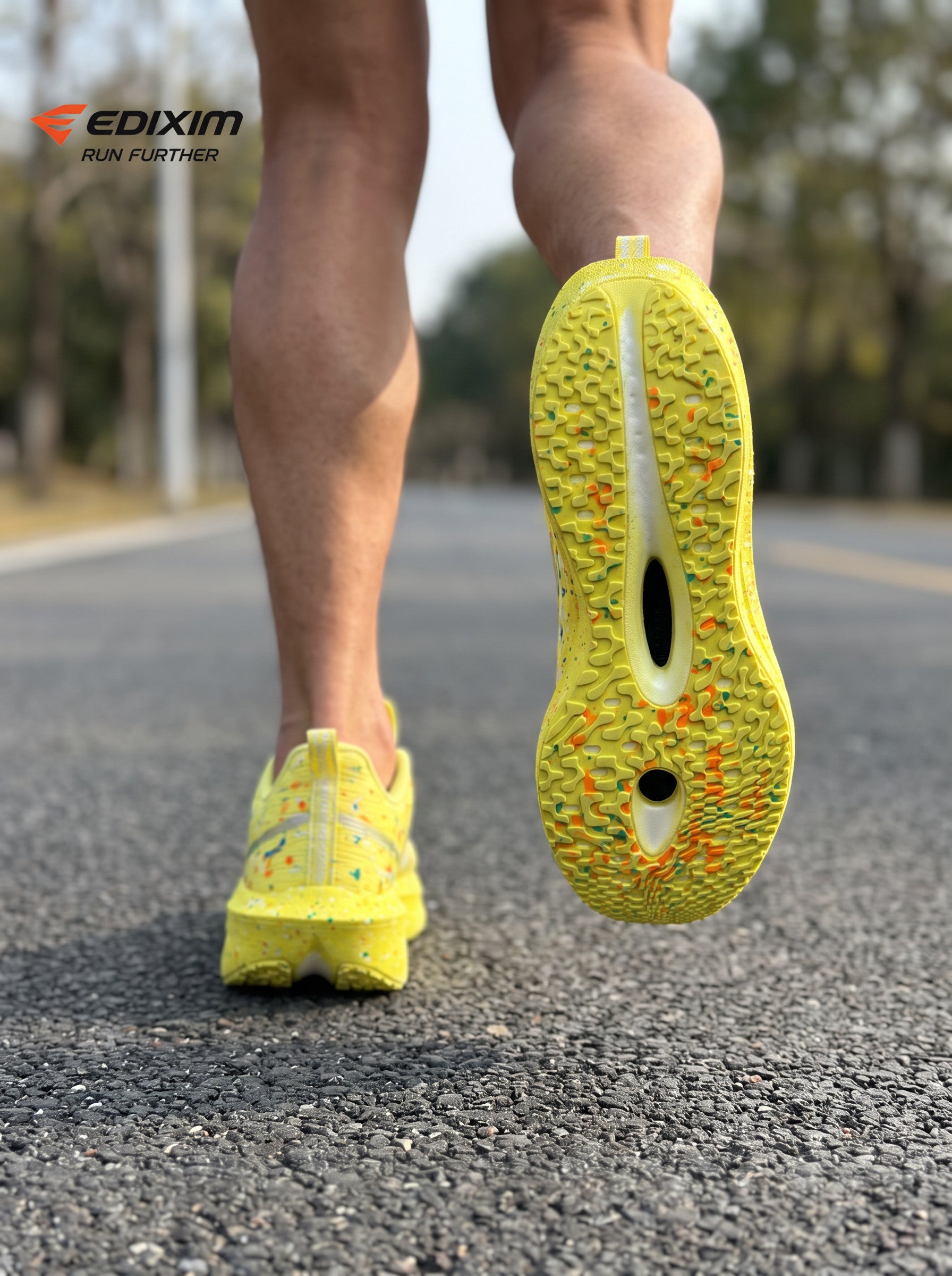 EDIXIM Bright Yellow Multicolor Paint Splash Women Road Running Sneakers Ultra-Light Breathable Mesh 5.0 Thick Shock Absorbing Wedge Cushion Athletic Trainers for City Street Jogging Marathon Daily Workout