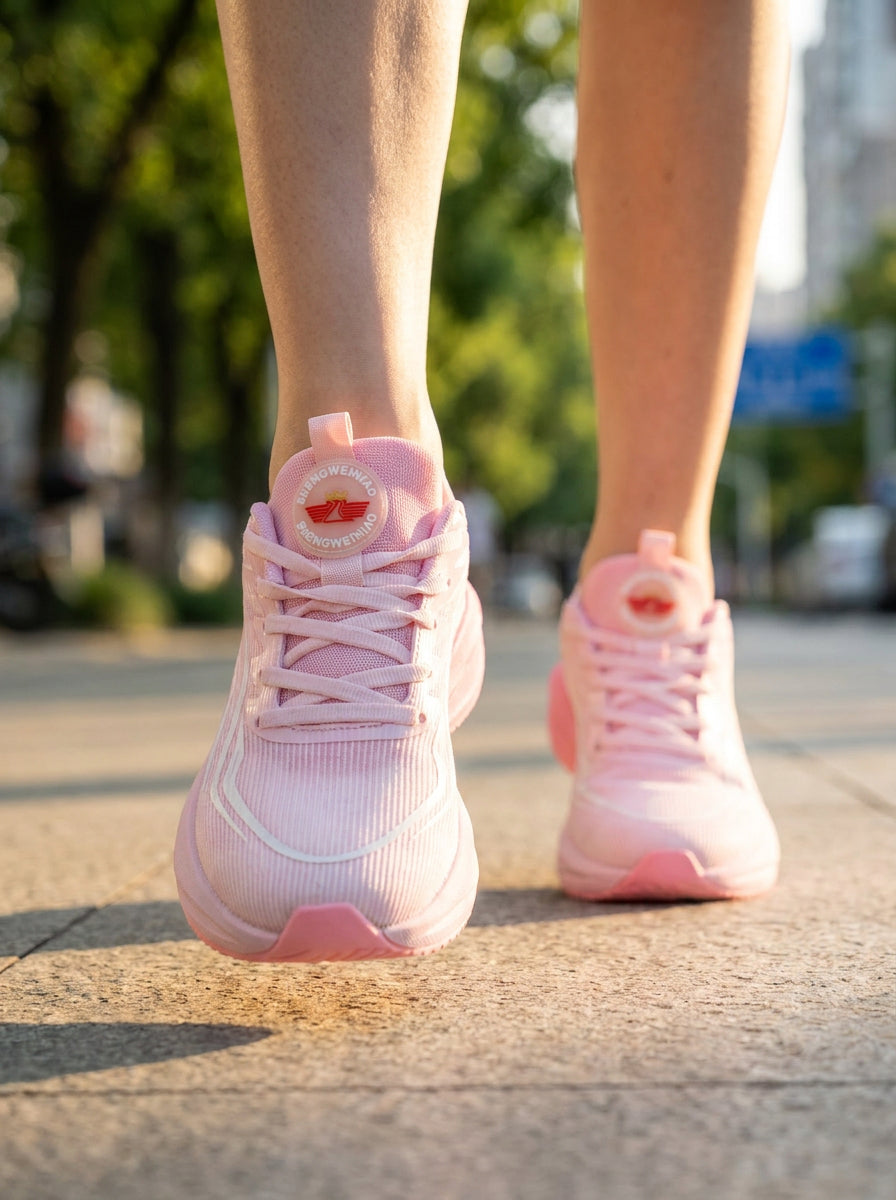Soft Pink Gradient Mesh Women Running Sneakers Lightweight Cushioned Athletic Shoes EDIXIM