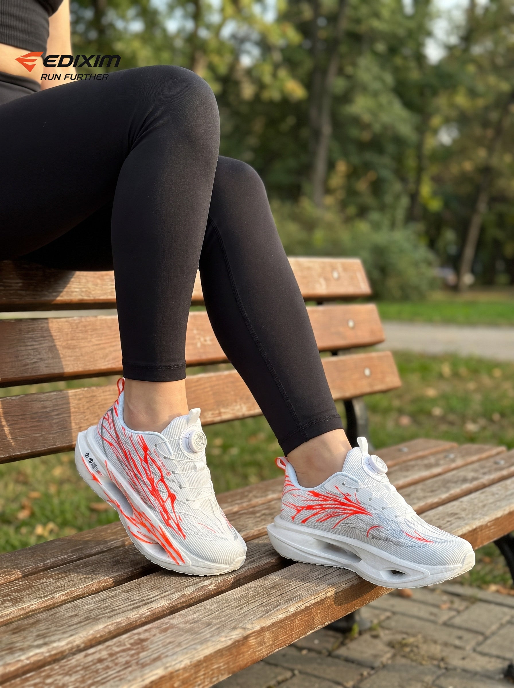 EDIXIM White Orange BOA Quick Lace Women Running Sneakers Thick Cushion Shock Absorbing Athletic Trainers for Marathon Gym Yoga Daily Workout Run Further