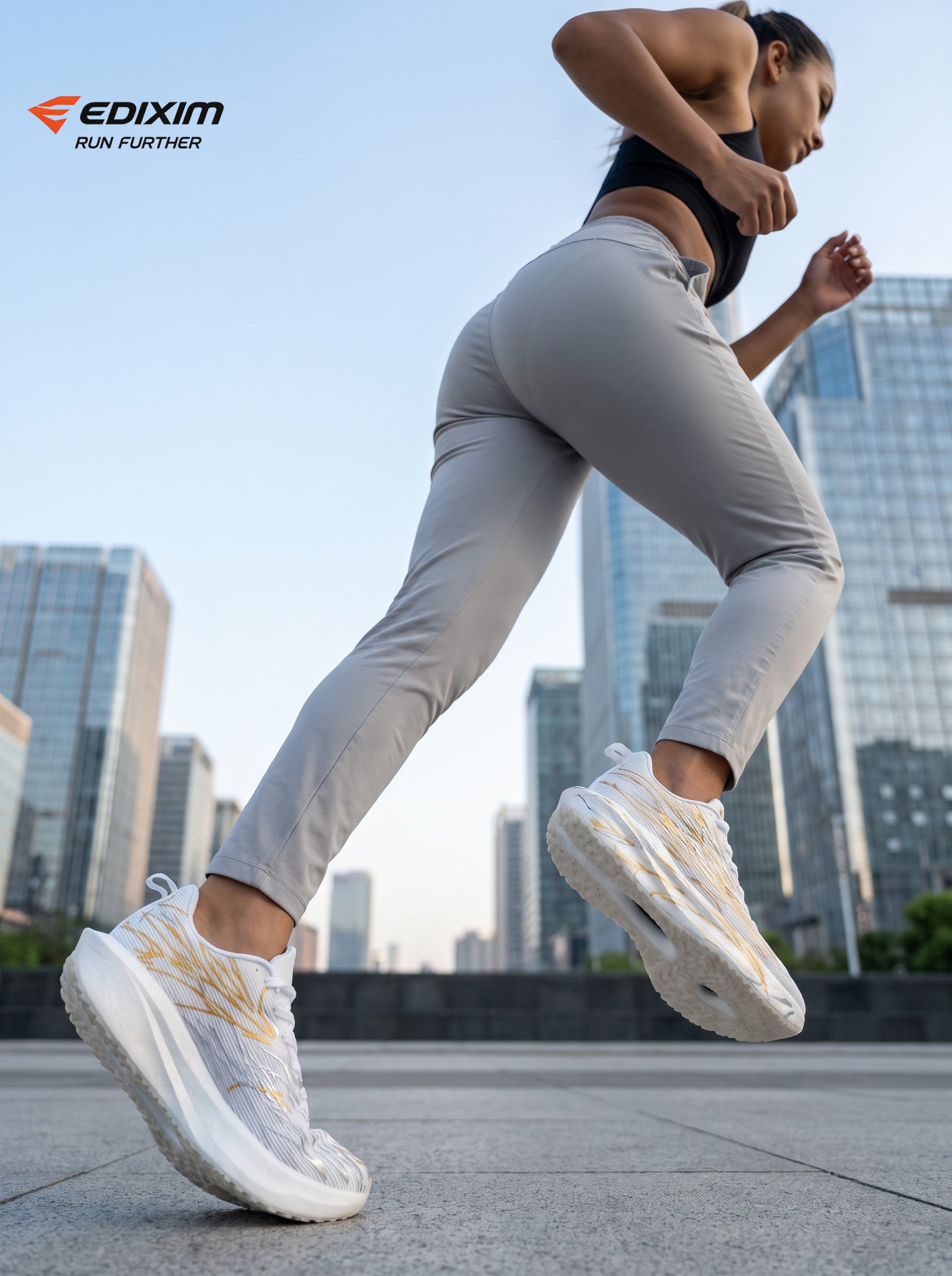 EDIXIM White Gold Adventurer Women Road Running Sneakers Ultra-Light Striped Breathable Mesh Thick Integrated Cushion Anti-Slip Athletic Trainers for Forest Park Trail Jogging Daily Outdoor Workout