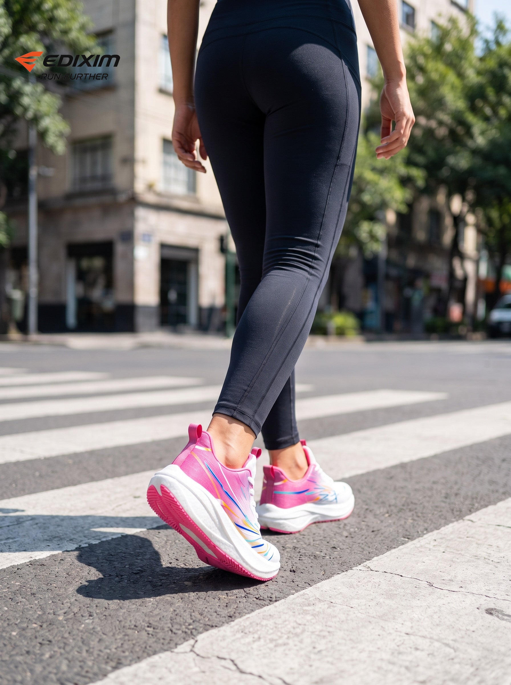 EDIXIM Pink White Gradient Mesh Women Running Sneakers Light Cushion Athletic Shoes Run Further