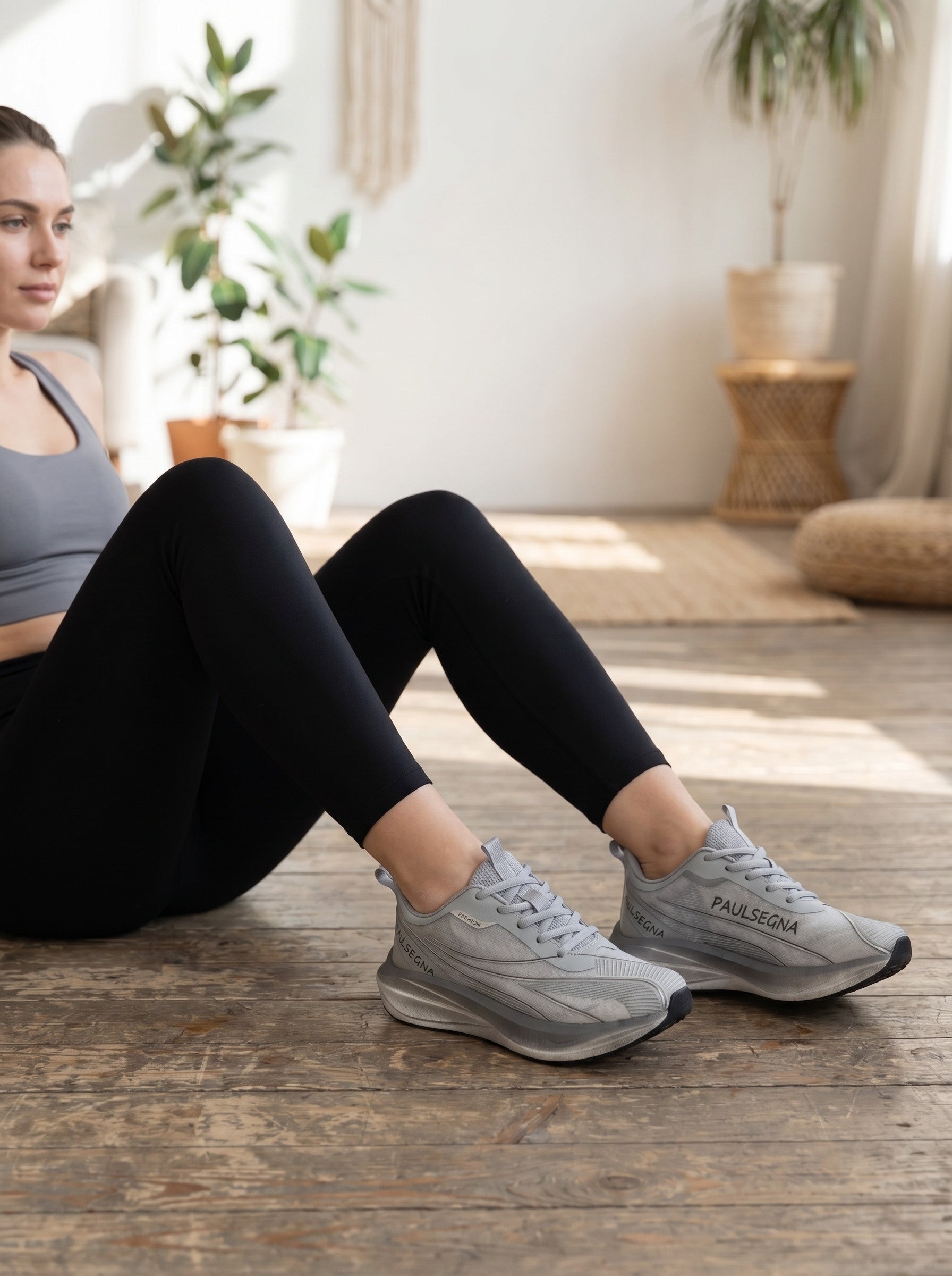 Light Gray Gradient Flyknit Women Running Sneakers Lightweight Shock Absorbing Athletic Shoes PAULSEGNA