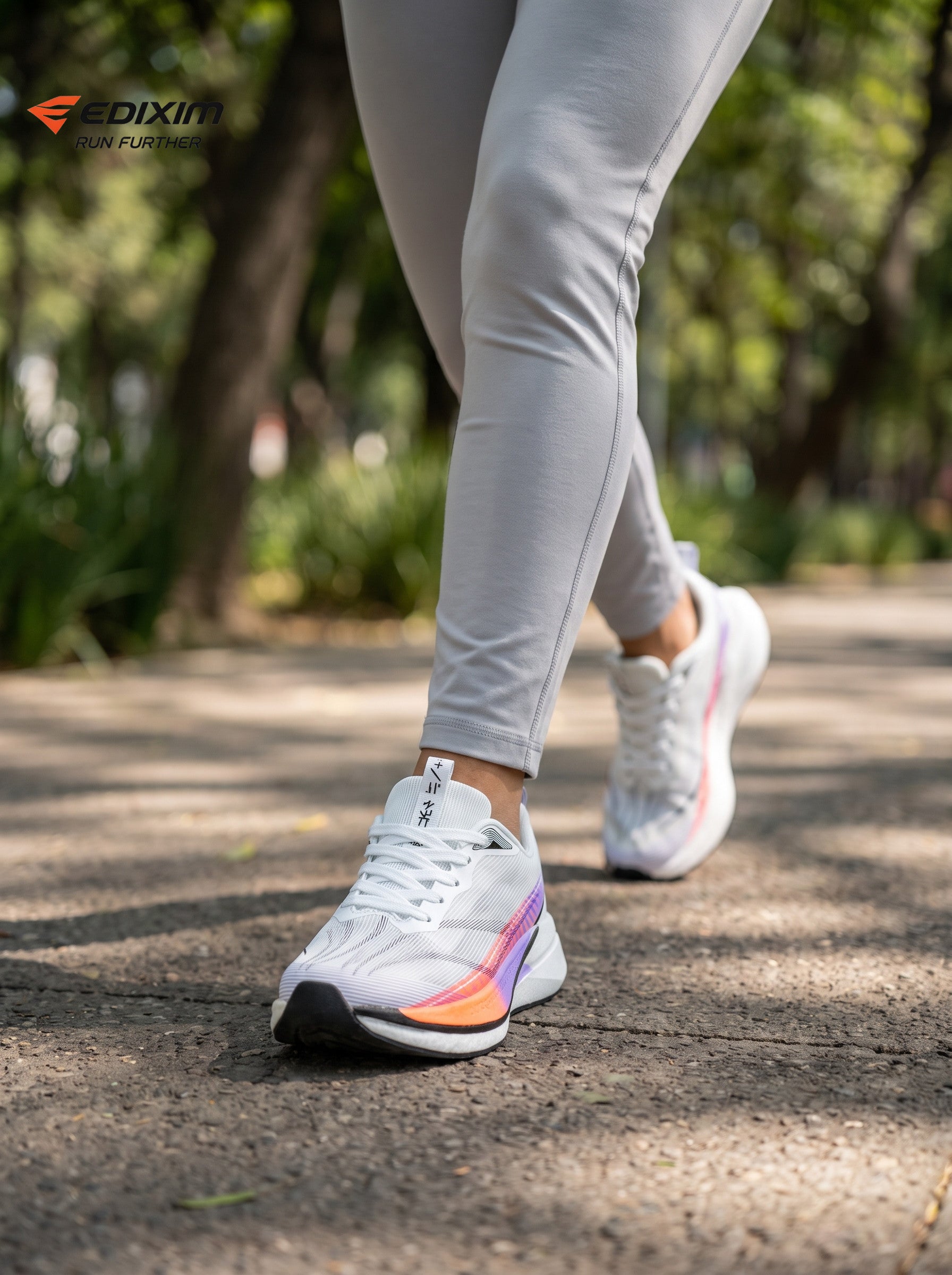 EDIXIM White Rainbow Gradient Strip Women Road Running Sneakers Ultra-Light Breathable Mesh Thick Shock Absorbing Cushion Athletic Trainers for City Street Jogging Marathon Daily Workout