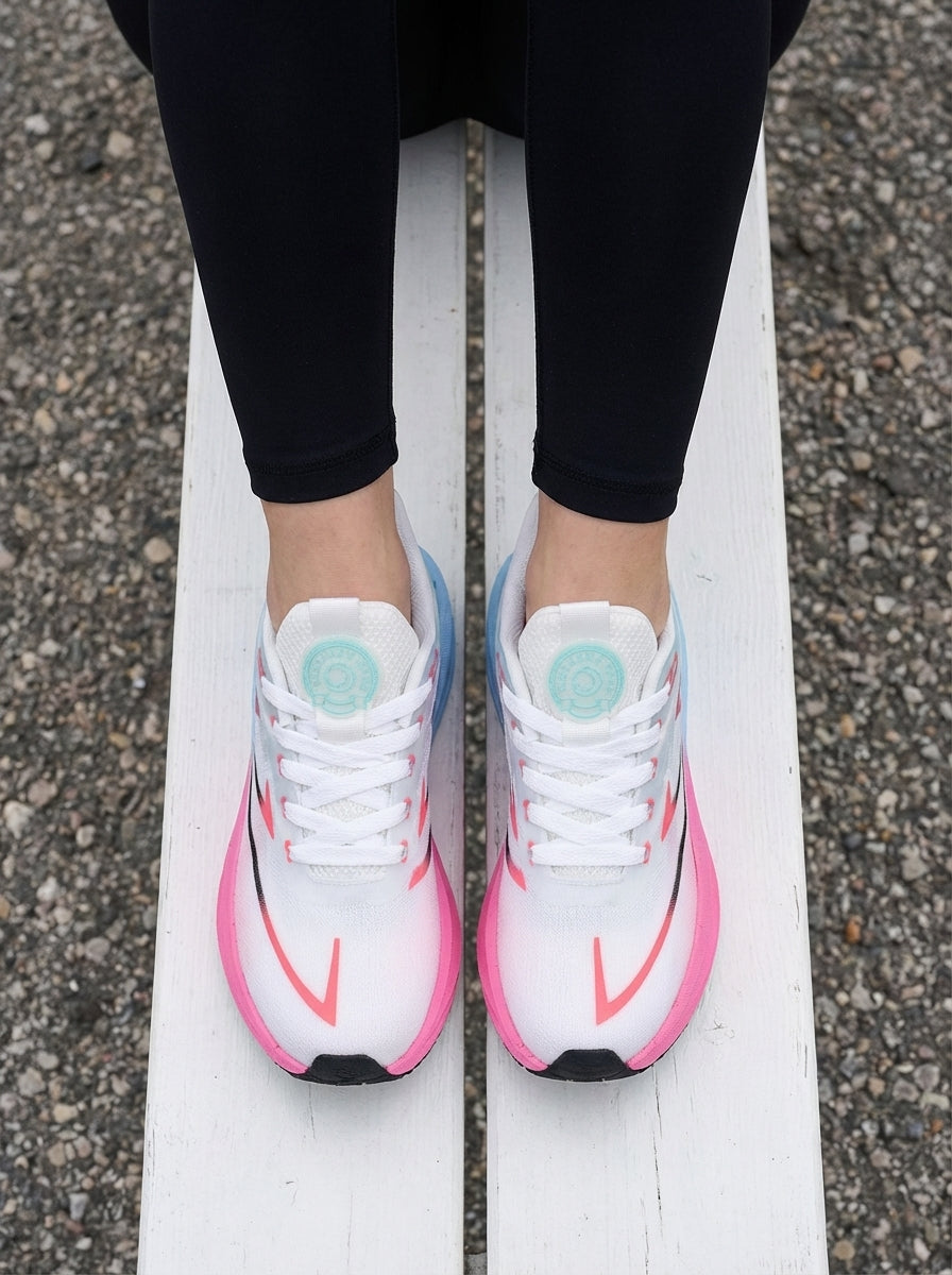 White Pink Blue Gradient Women's Athletic Running Sneakers | Breathable Lightweight | Edixim