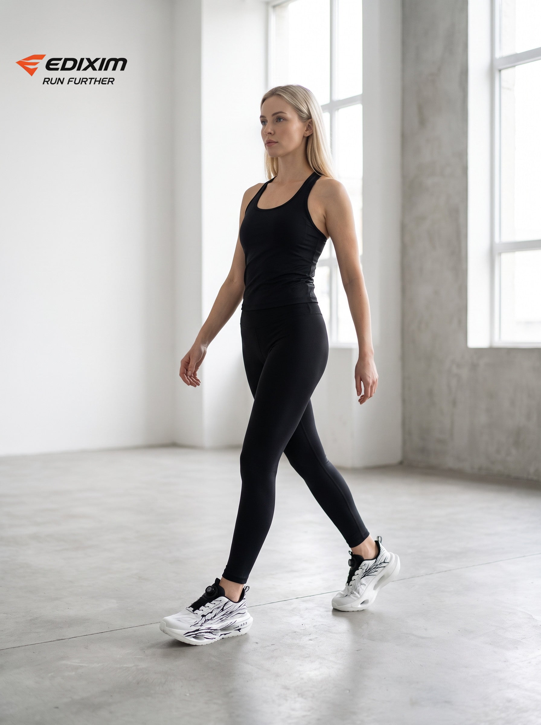 EDIXIM White Black BOA Quick Lace Women Running Sneakers Thick Cushion Shock Absorbing Athletic Trainers for Marathon Gym Daily Workout Run Further