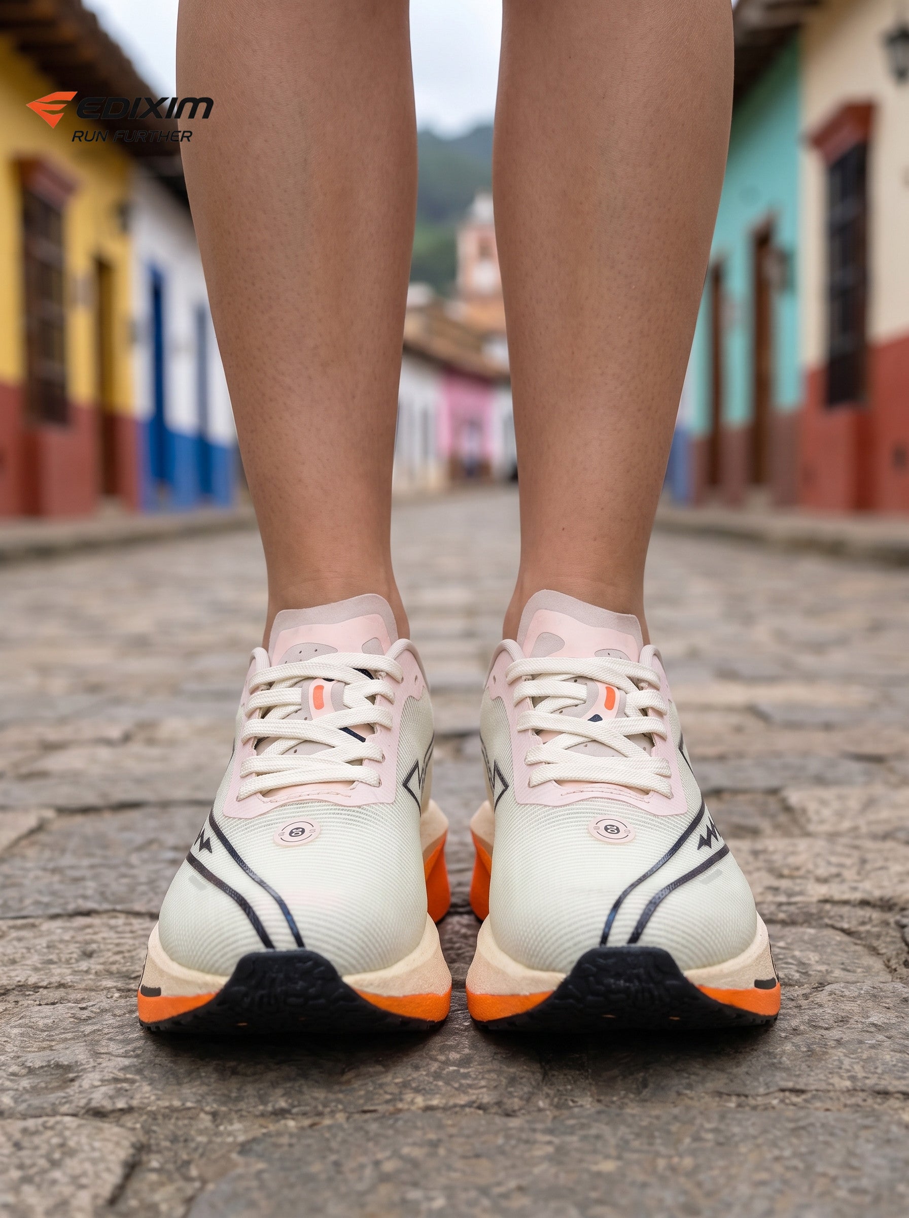 EDIXIM CHONTA Cream Orange Women Road Running Sneakers Hollow Thick Cushion Breathable Mesh Shock Absorbing Athletic Trainers for Latin Colonial Town Street Jogging Marathon Daily Workout