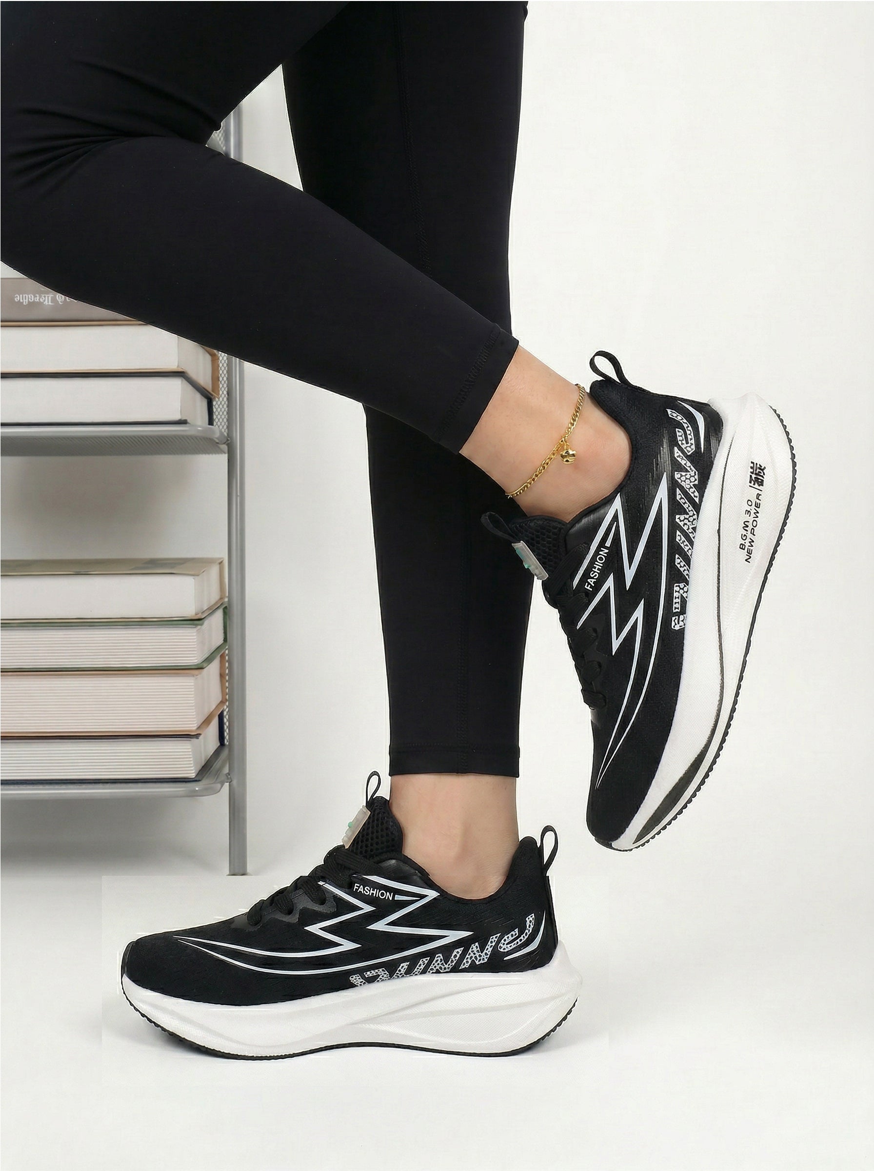 Black White Women's Athletic Running Sneakers | Breathable Lightweight | Edixim