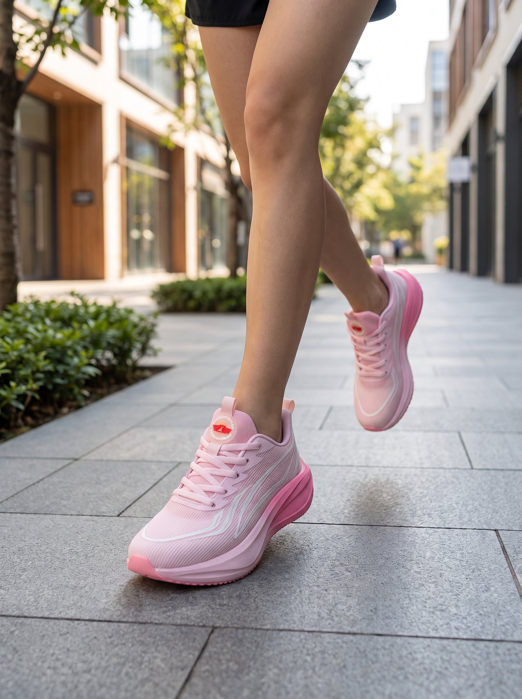 Soft Pink Gradient Mesh Women Running Sneakers Lightweight Cushioned Athletic Shoes EDIXIM