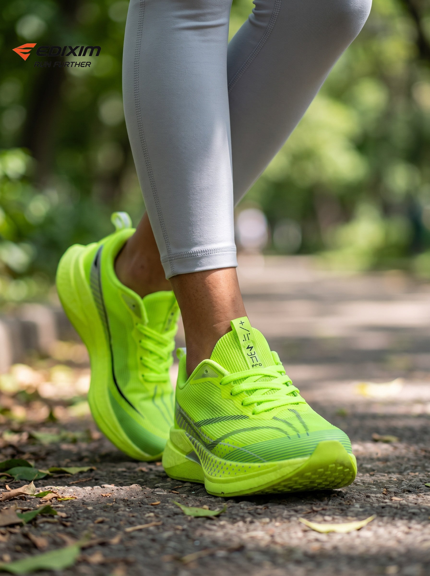 EDIXIM Fluorescent Neon Green Mesh Women Road Running Sneakers Ultra-Light Breathable Knit Full Shock Absorbing Wedge Midsole Anti-Slip Athletic Trainers for City Skyscraper Jogging Marathon Racing Daily Workout