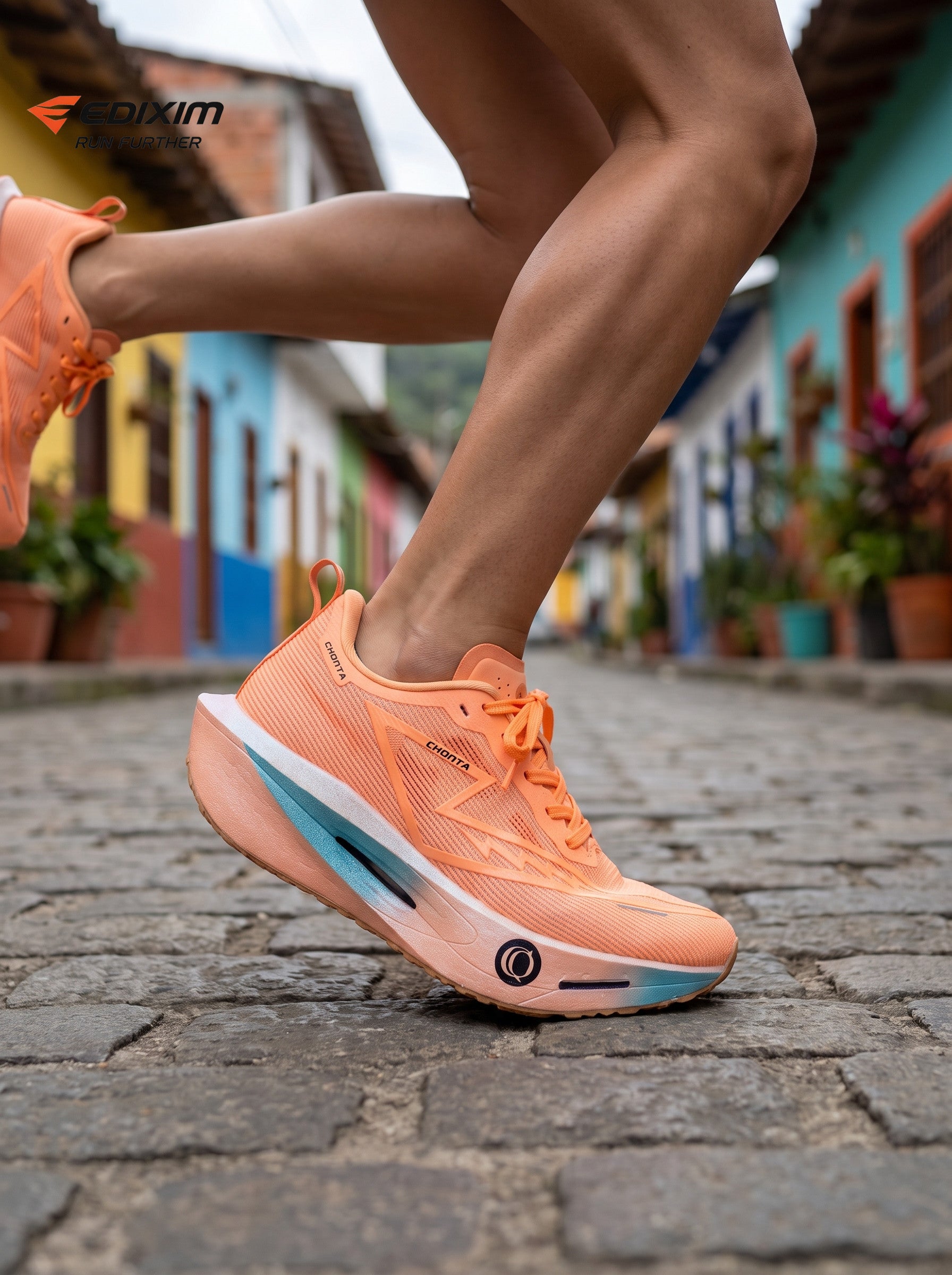 EDIXIM CHONTA Orange Blue Gradient Women Road Running Sneakers Hollow Thick Cushion Breathable Mesh Shock Absorbing Athletic Trainers for Latin Town Street Jogging Marathon Daily Workout