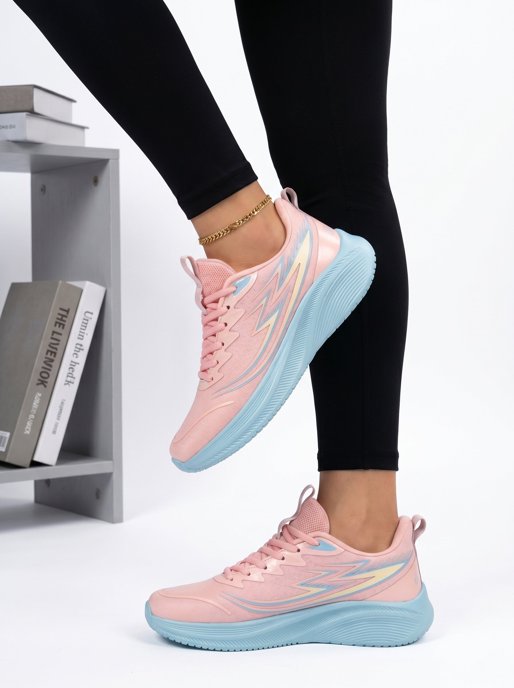 EDIXIM Pink Cyan Gradient Women Lightweight Running Sneakers Breathable Mesh Shock Absorbing Cushion Non-Slip Athletic Trainers for Yoga Gym Jogging Daily Workout