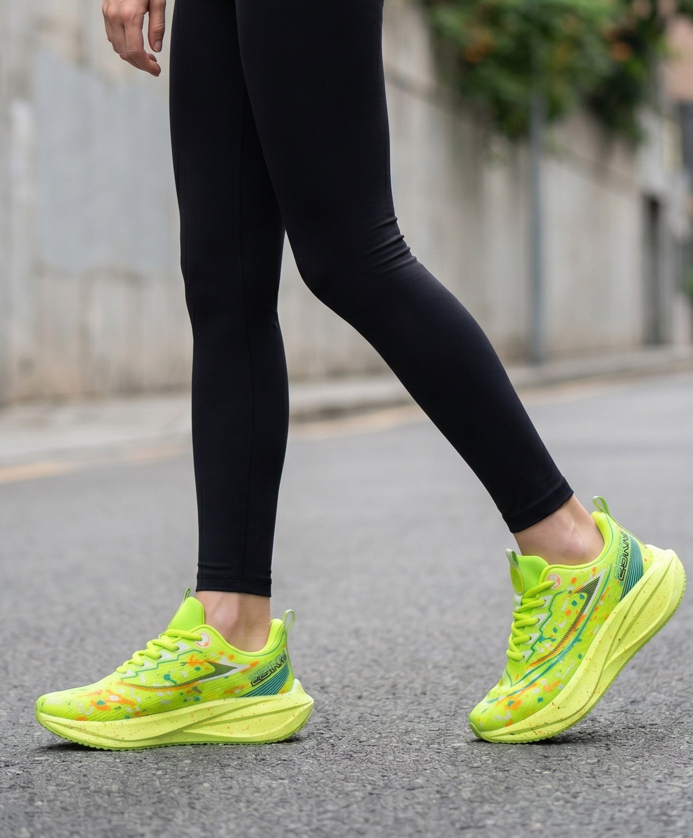 Neon Fluorescent Green Gradient Women Running Sneakers Light Breathable Athletic Trainers Edixim