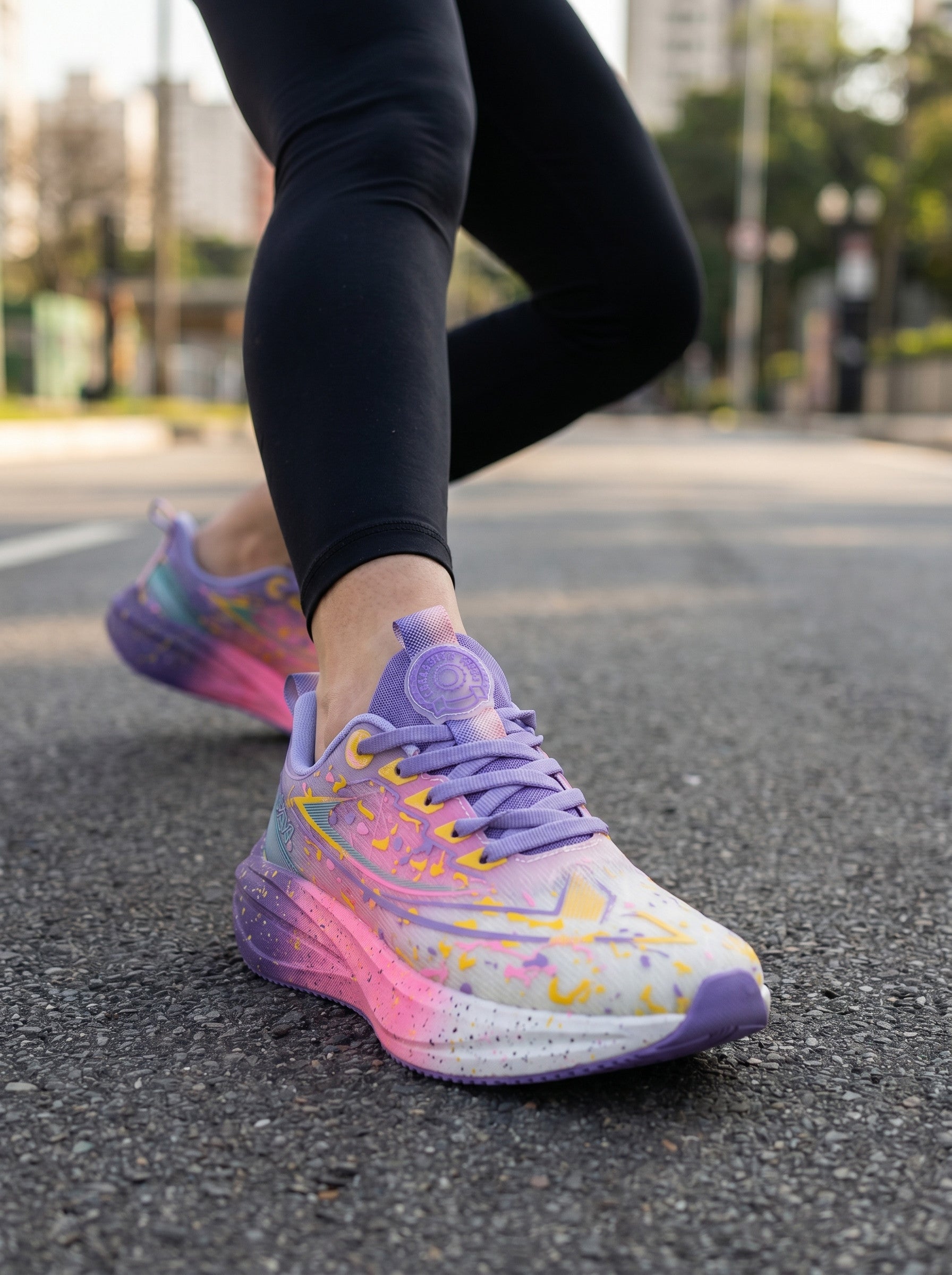 Pastel Rainbow Purple Pink Gradient Women Running Sneakers Breathable Light Athletic Shoes Edixim